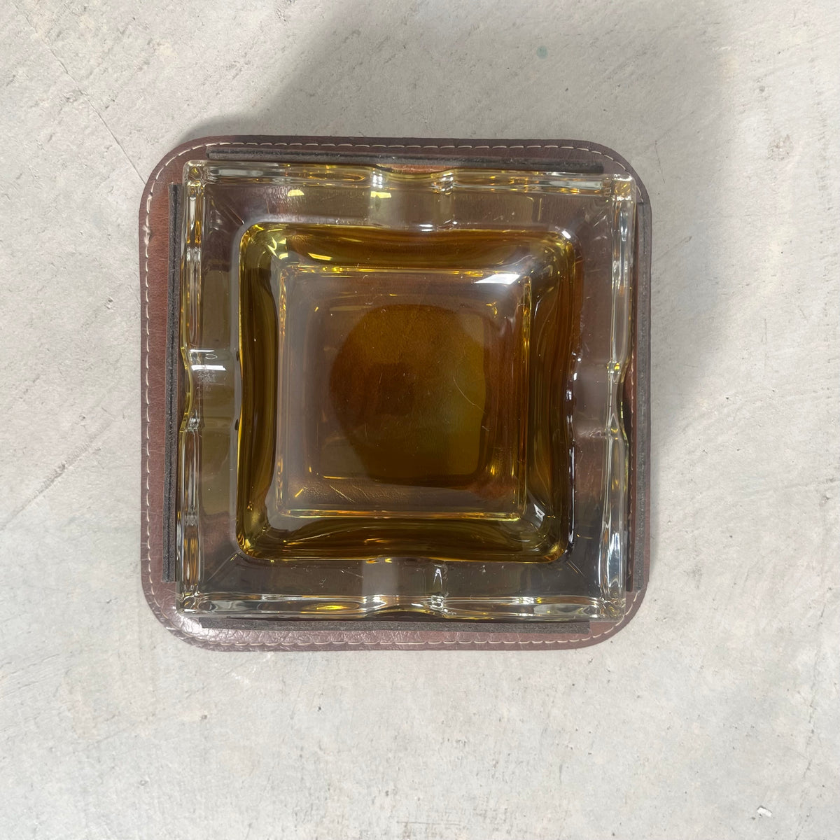 Leather and Amber Glass Ashtray