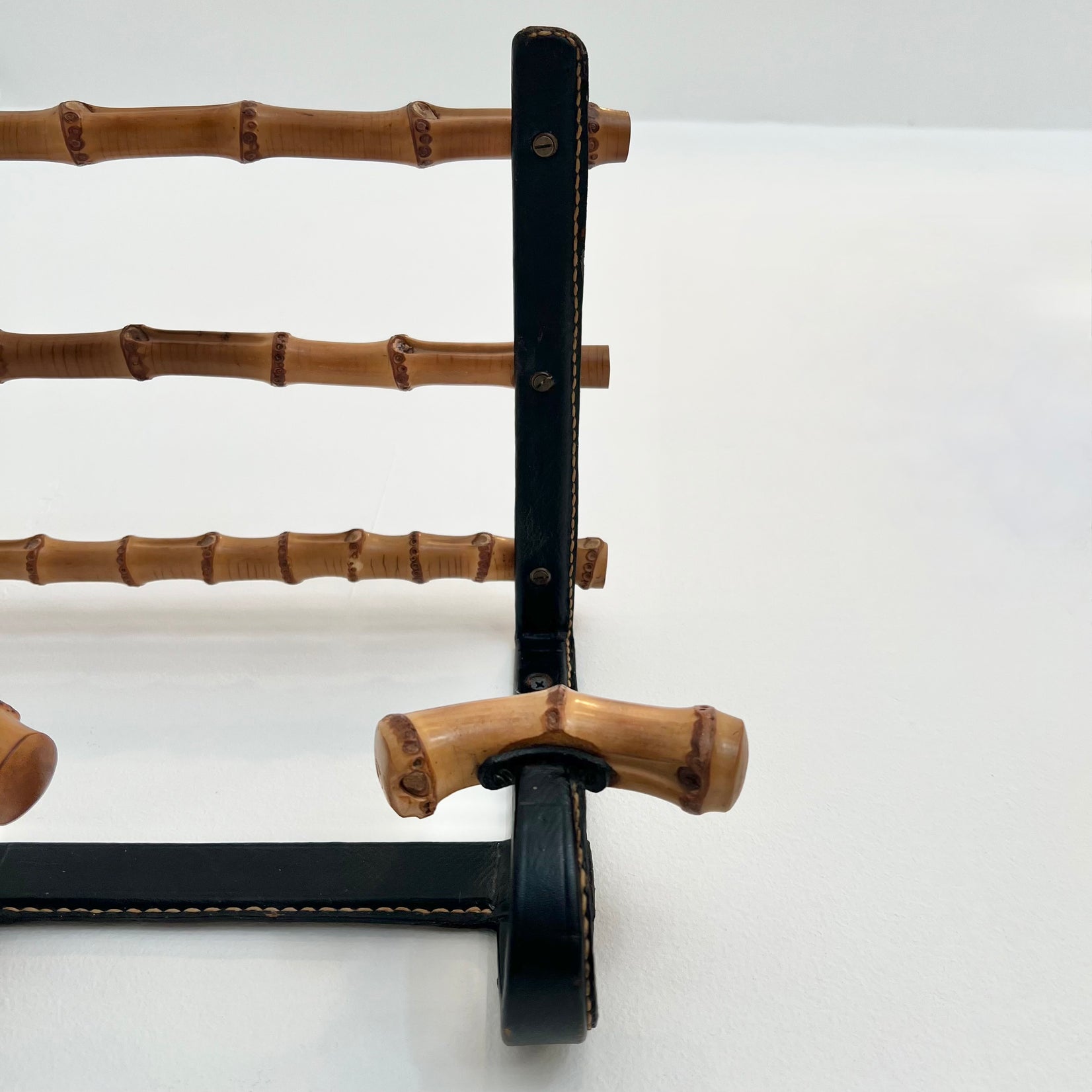 Leather and Bamboo Coat Rack by Jacques Adnet, 1950s France