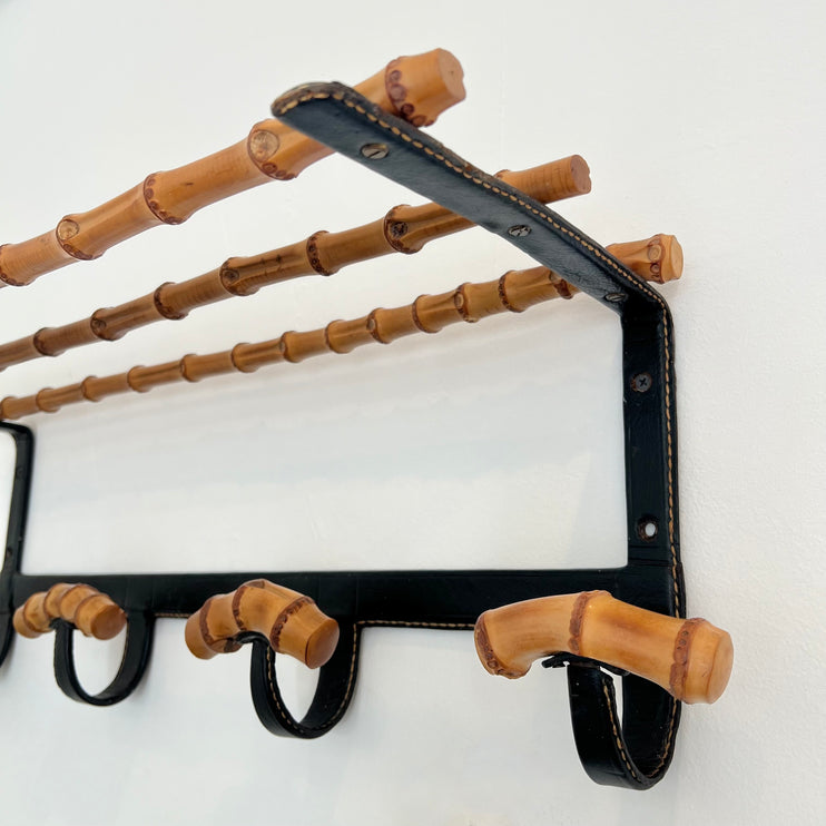Leather and Bamboo Coat Rack by Jacques Adnet, 1950s France
