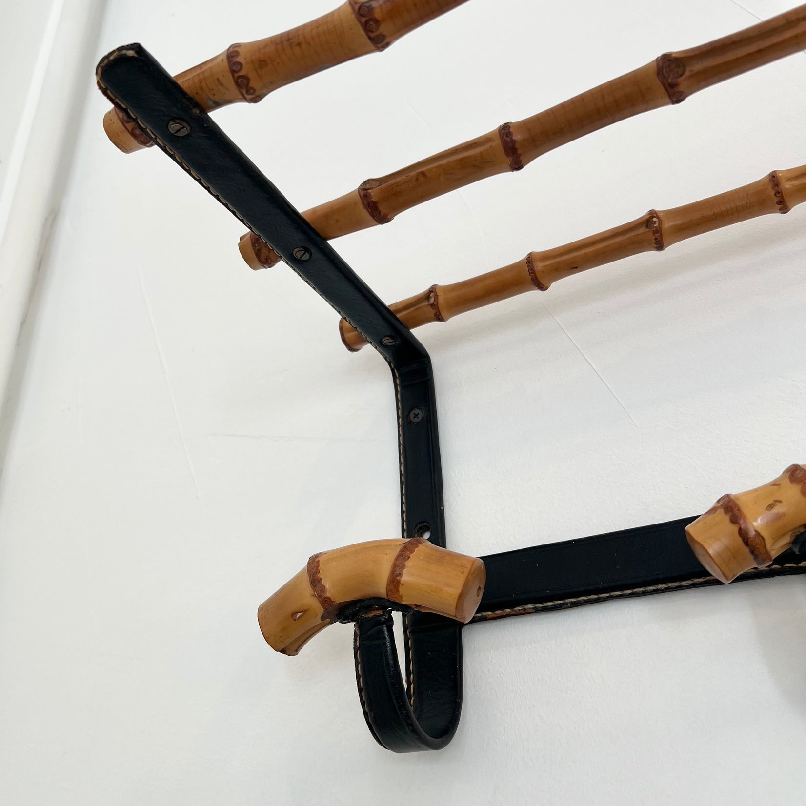 Leather and Bamboo Coat Rack by Jacques Adnet, 1950s France