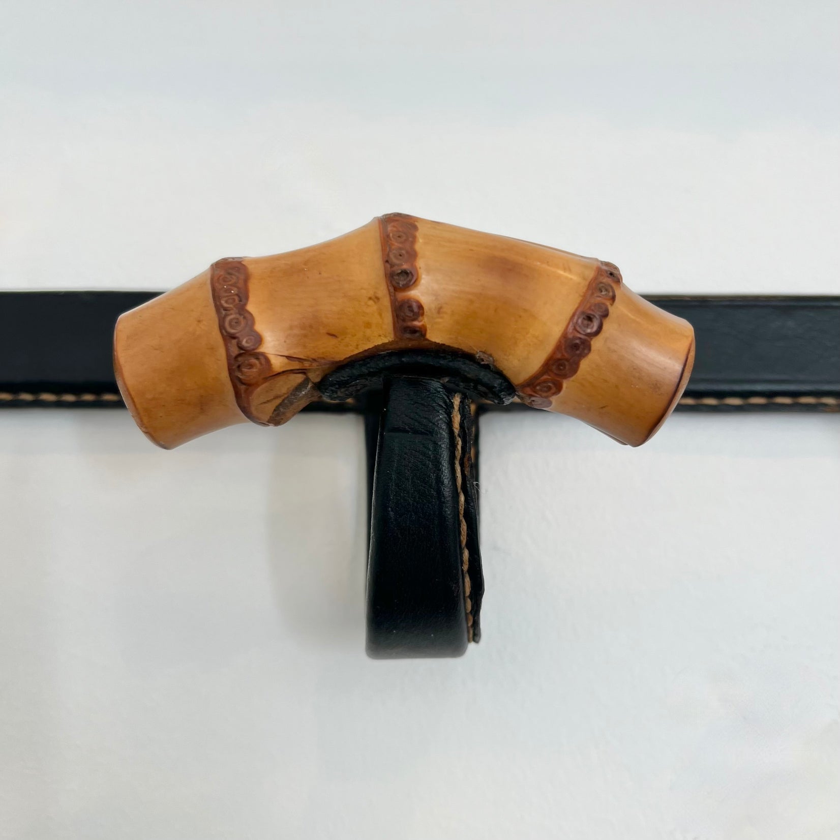 Leather and Bamboo Coat Rack by Jacques Adnet, 1950s France