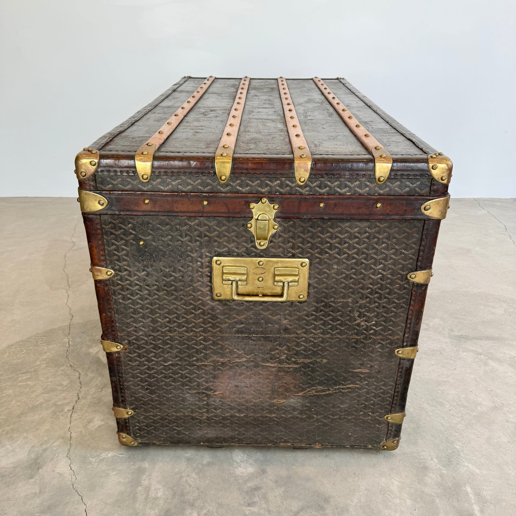 Leather, Canvas and Brass Steamer Trunk