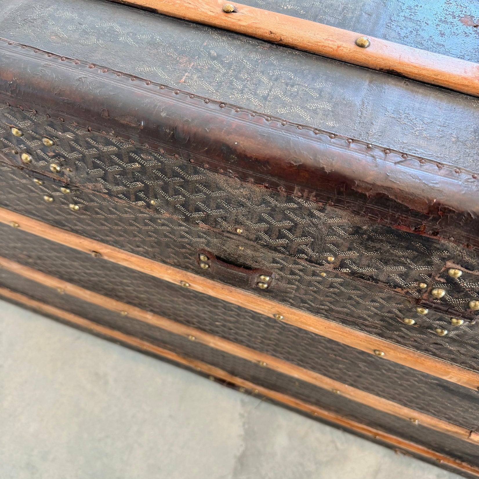 Leather, Canvas and Brass Steamer Trunk