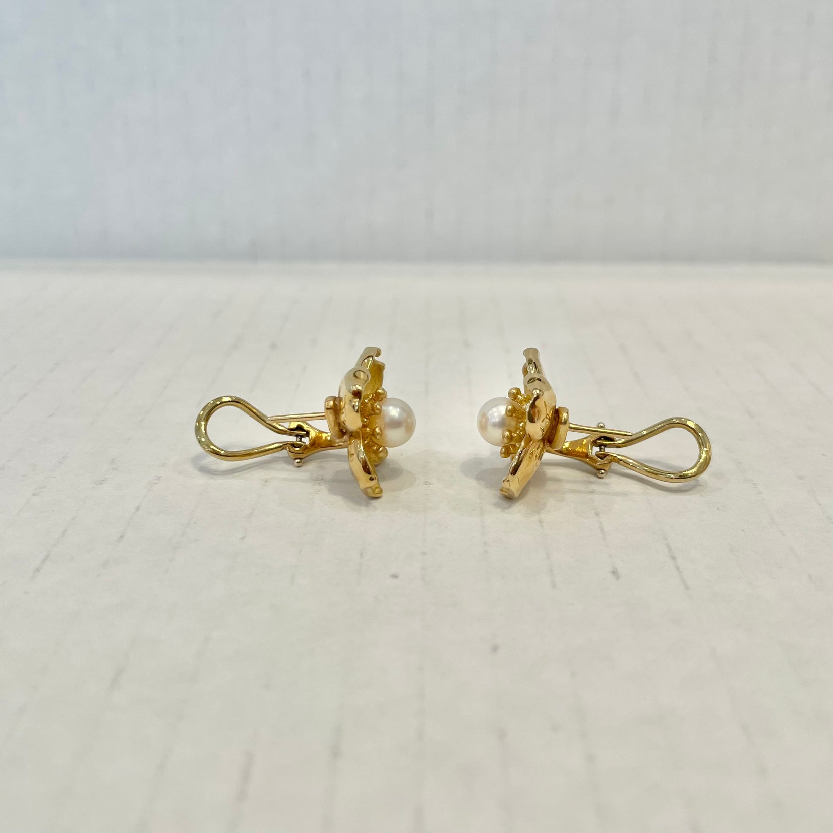 Tiffany & Co. Dogwood & Pearl Earrings in 18 Karat Yellow Gold