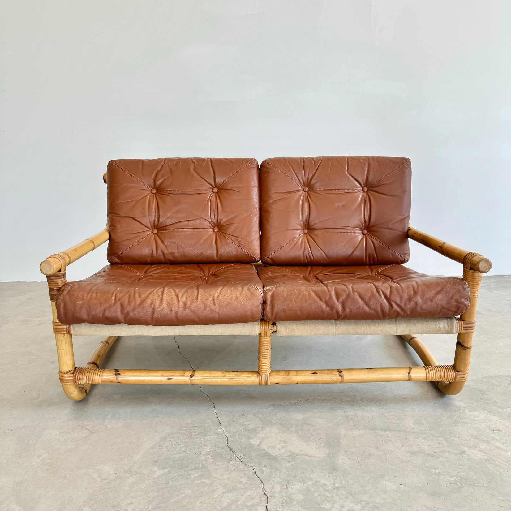 Bamboo and Leather Sofa, 1970s Denmark