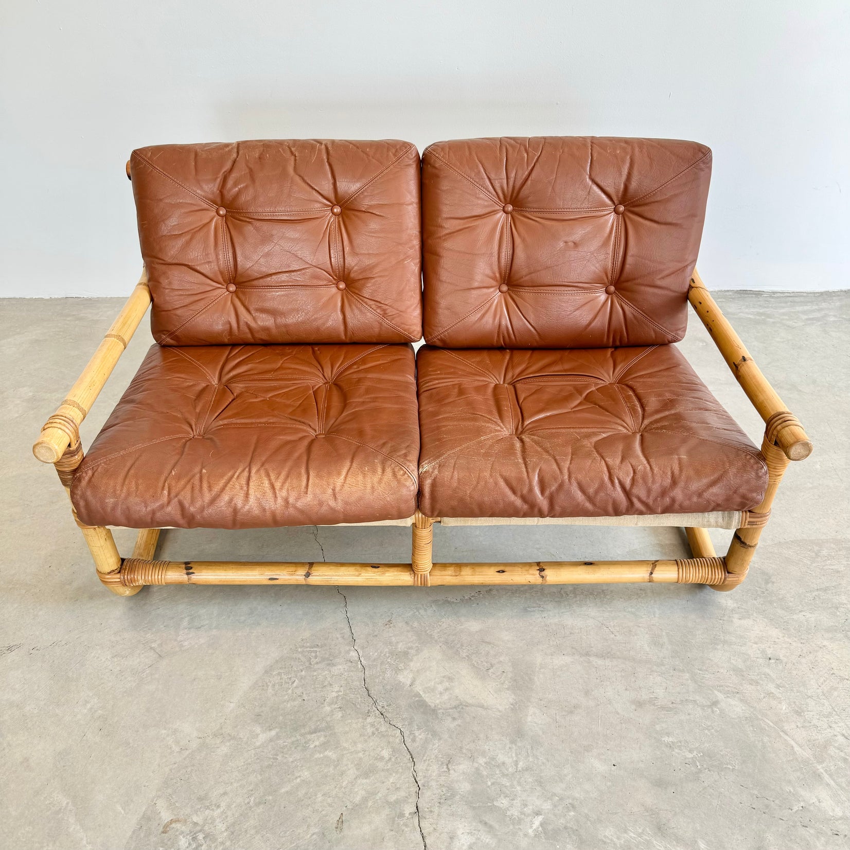 Bamboo and Leather Sofa, 1970s Denmark