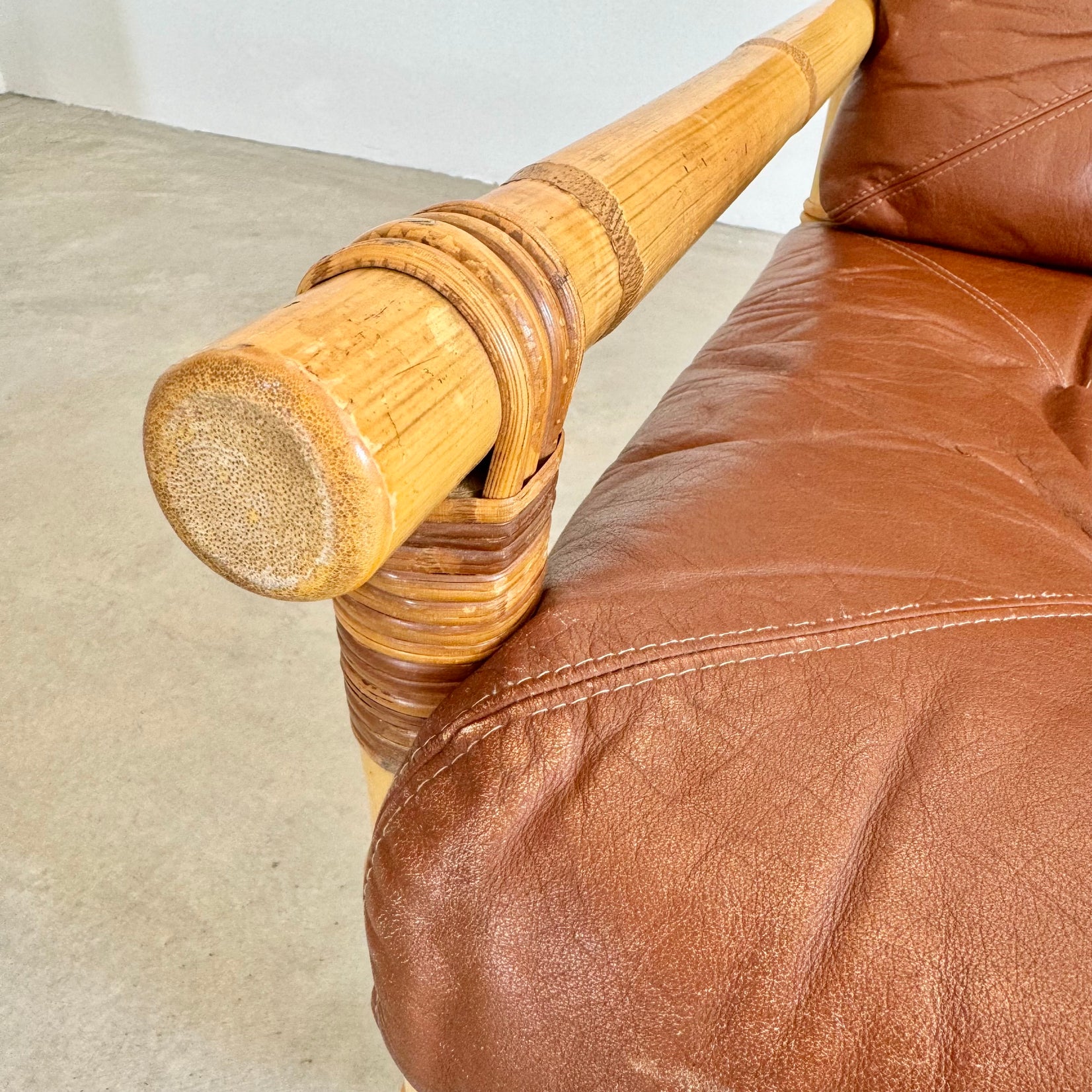 Bamboo and Leather Sofa, 1970s Denmark