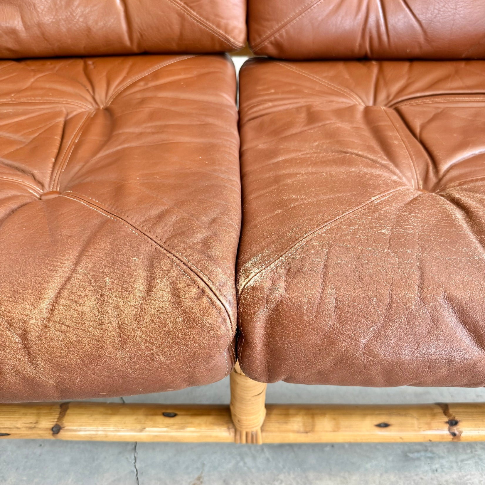 Bamboo and Leather Sofa, 1970s Denmark