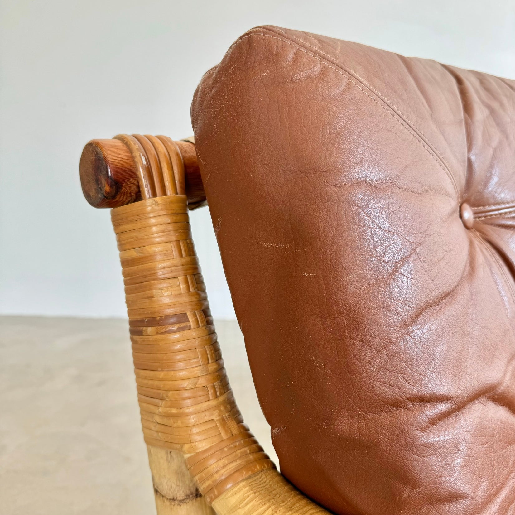 Bamboo and Leather Sofa, 1970s Denmark