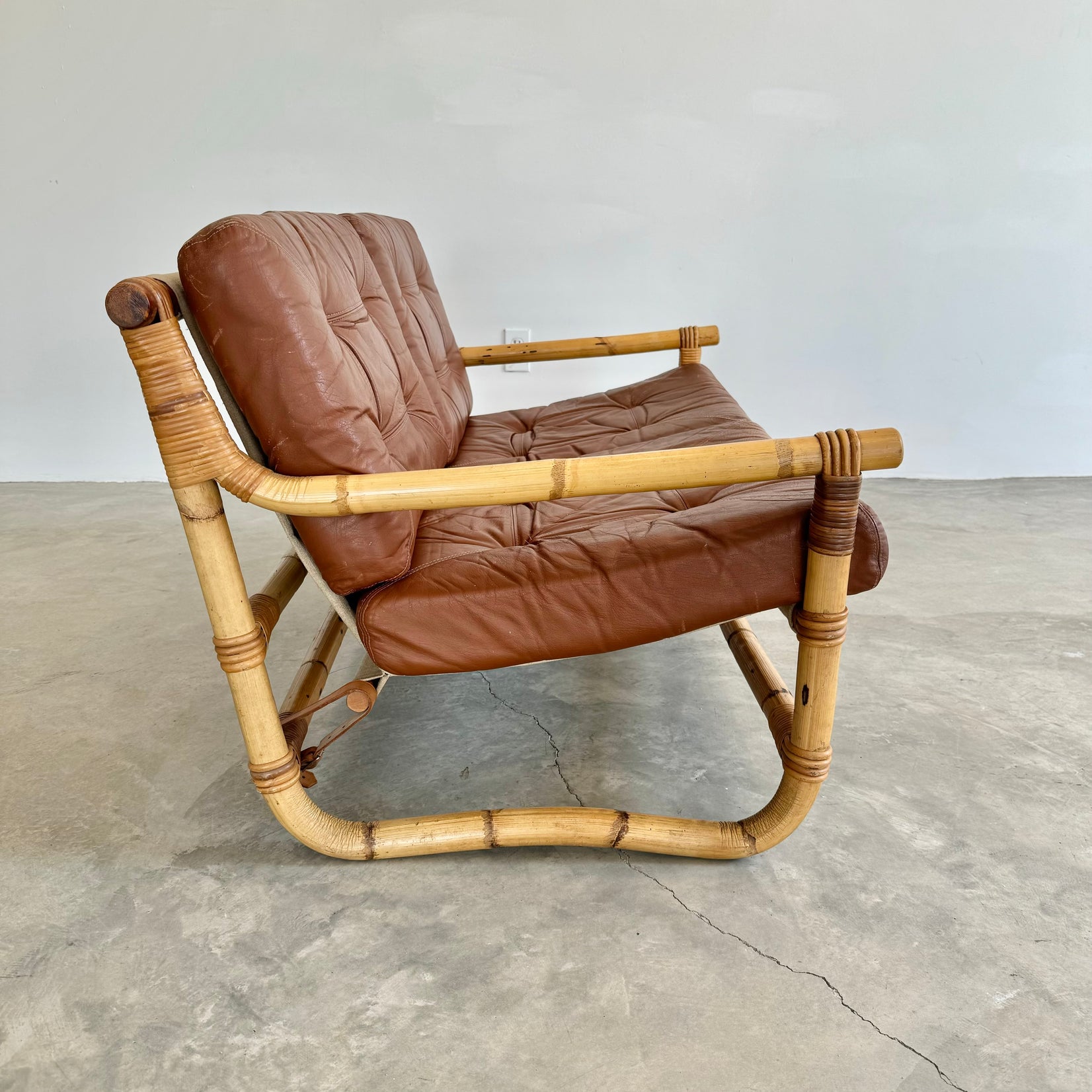 Bamboo and Leather Sofa, 1970s Denmark