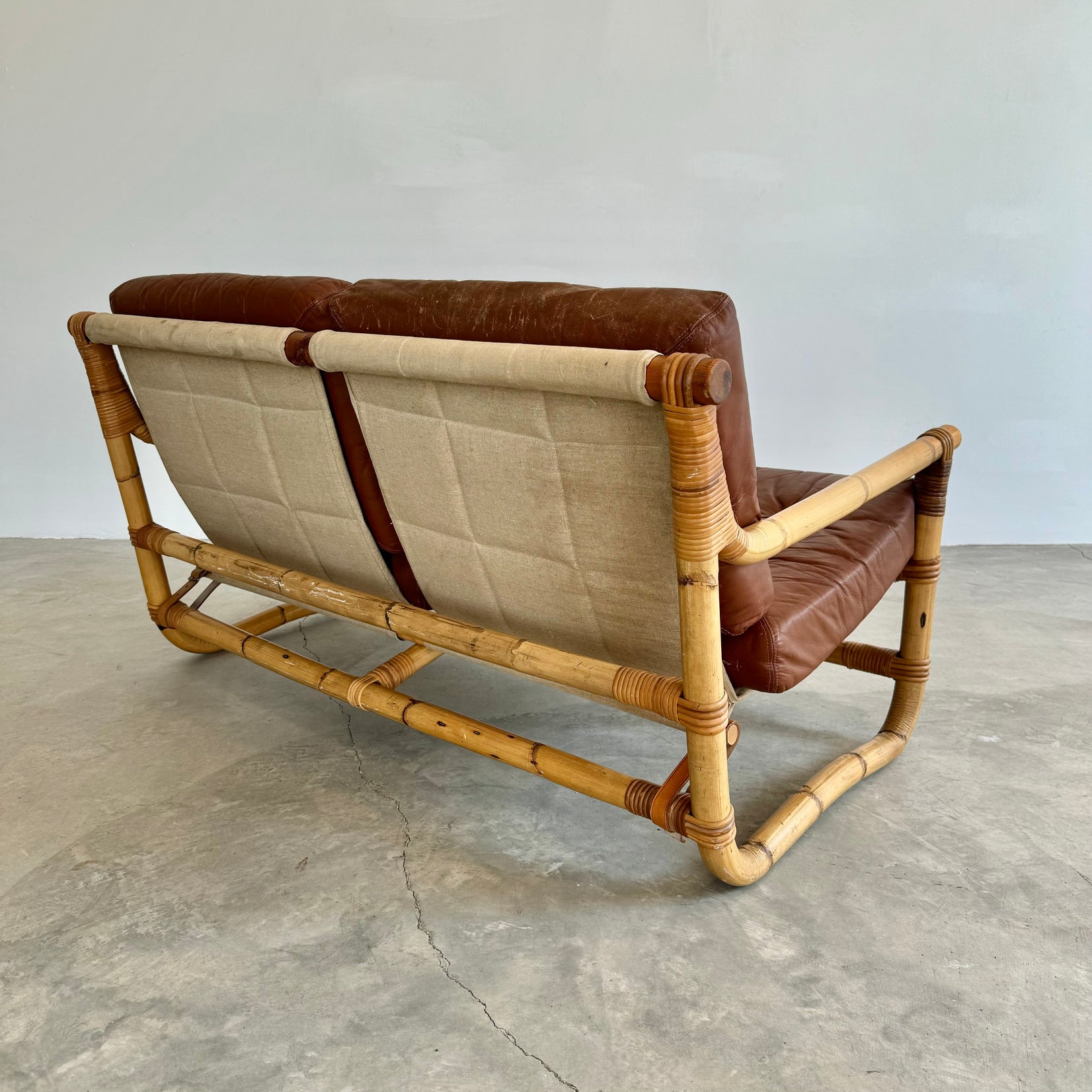 Bamboo and Leather Sofa, 1970s Denmark