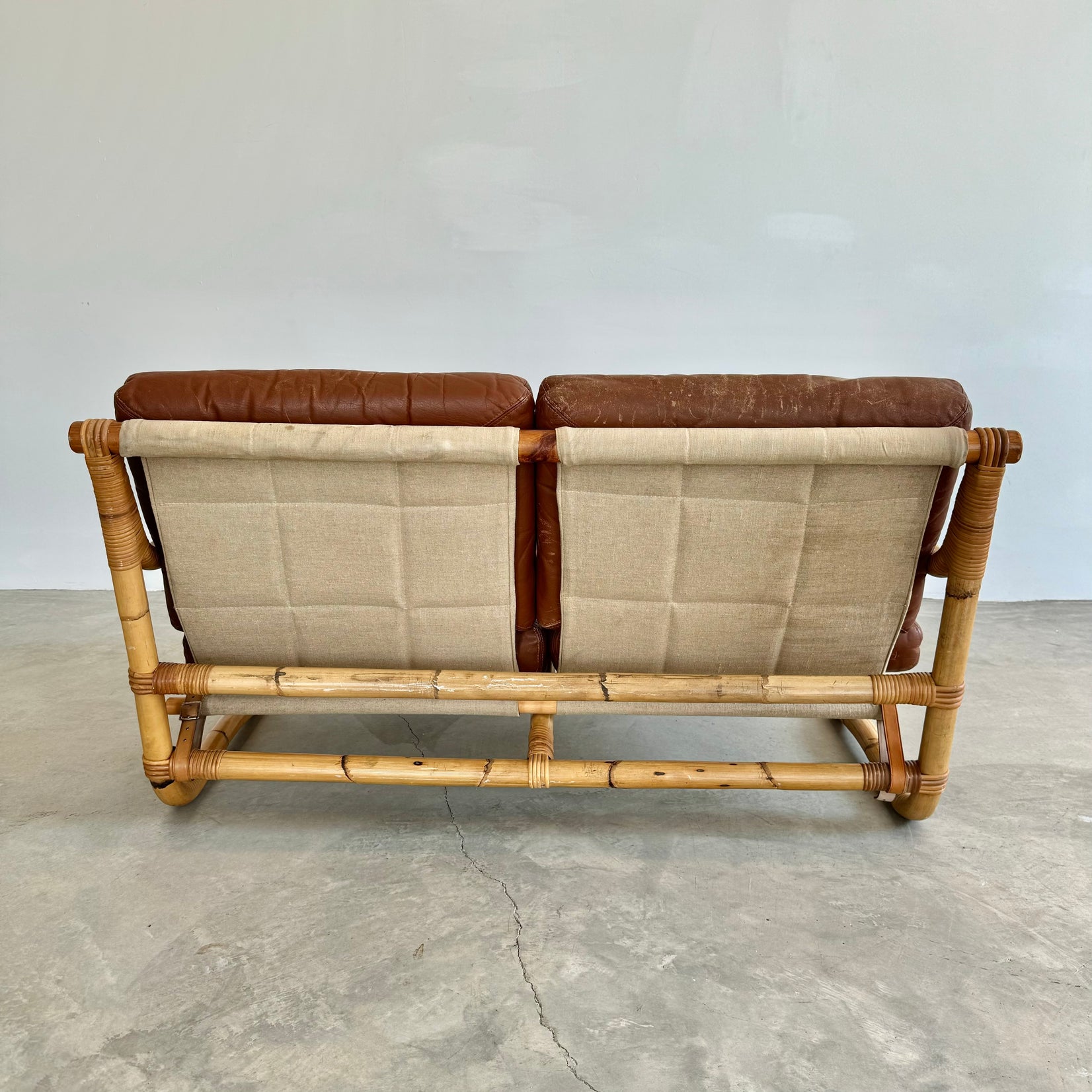 Bamboo and Leather Sofa, 1970s Denmark