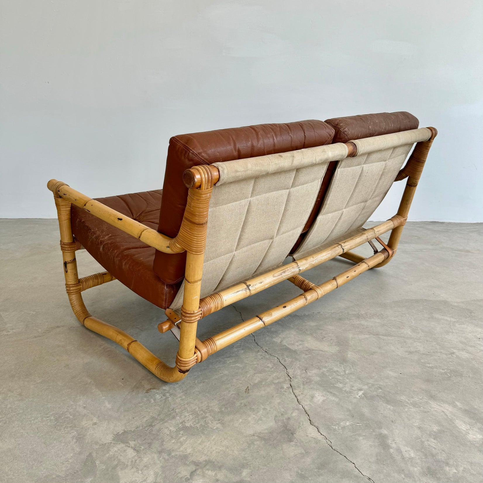 Bamboo and Leather Sofa, 1970s Denmark