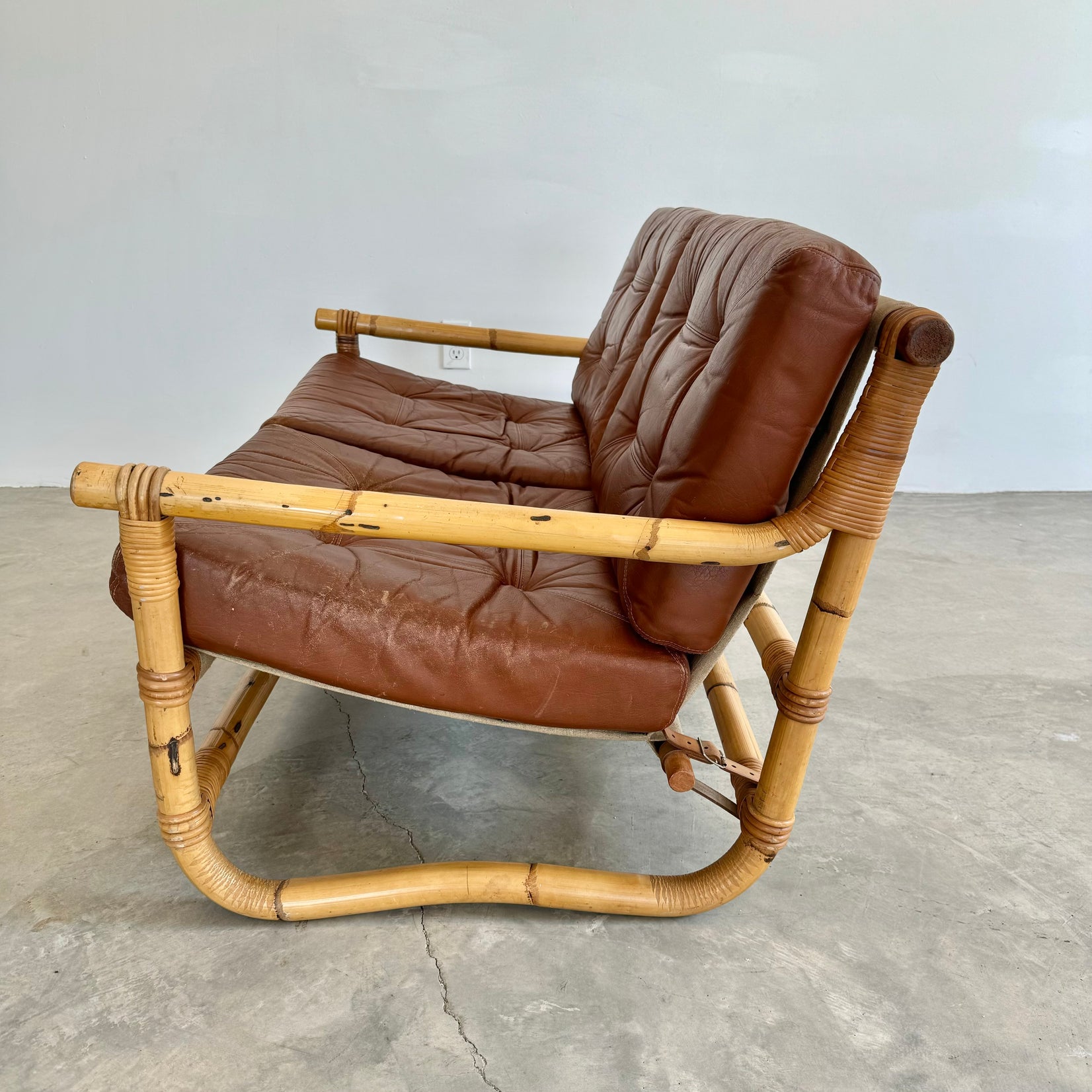 Bamboo and Leather Sofa, 1970s Denmark