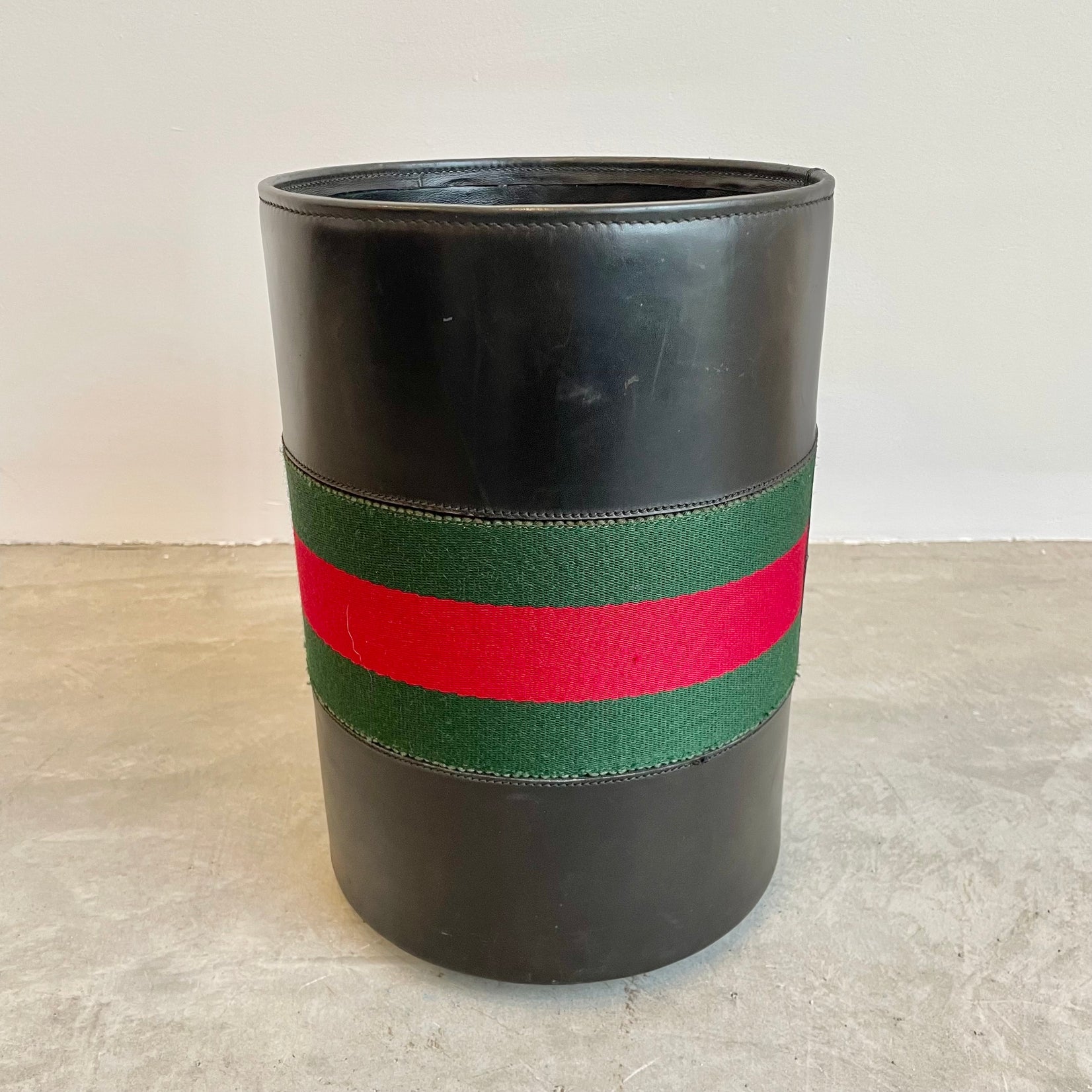 Gucci Black Leather Waste Basket, 1970s Italy
