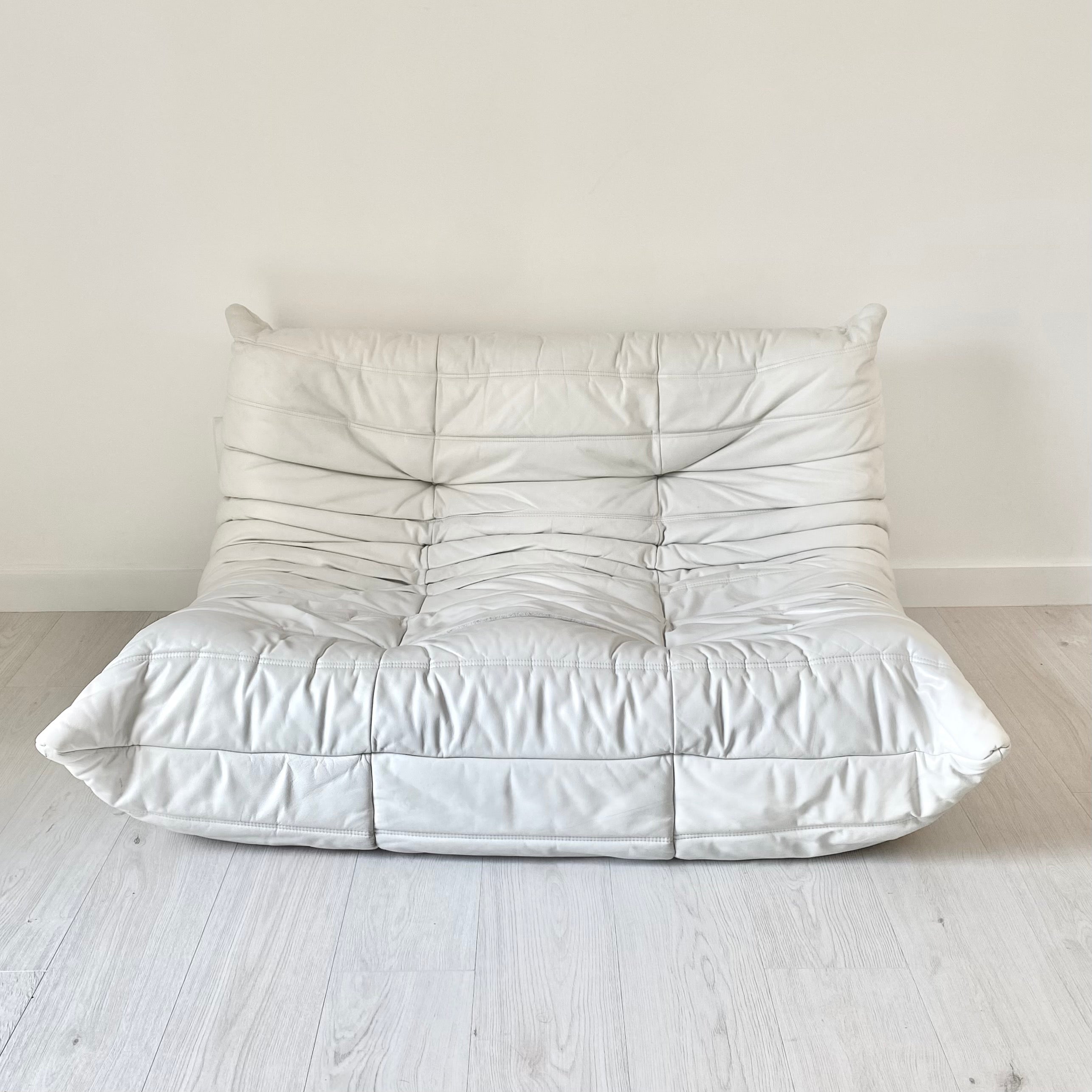 Two Seater Togo Sofa in White Leather
