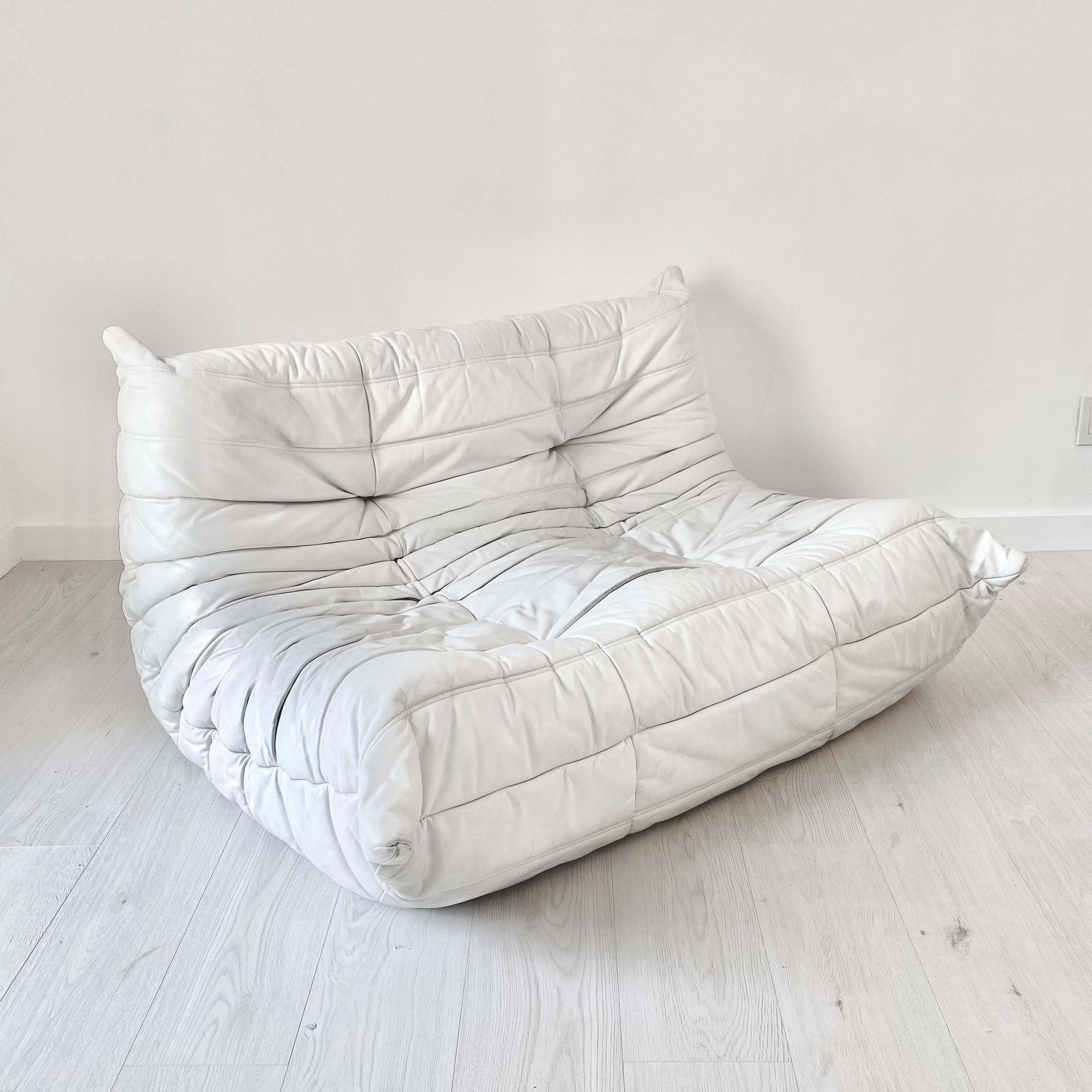 Two Seater Togo Sofa in White Leather