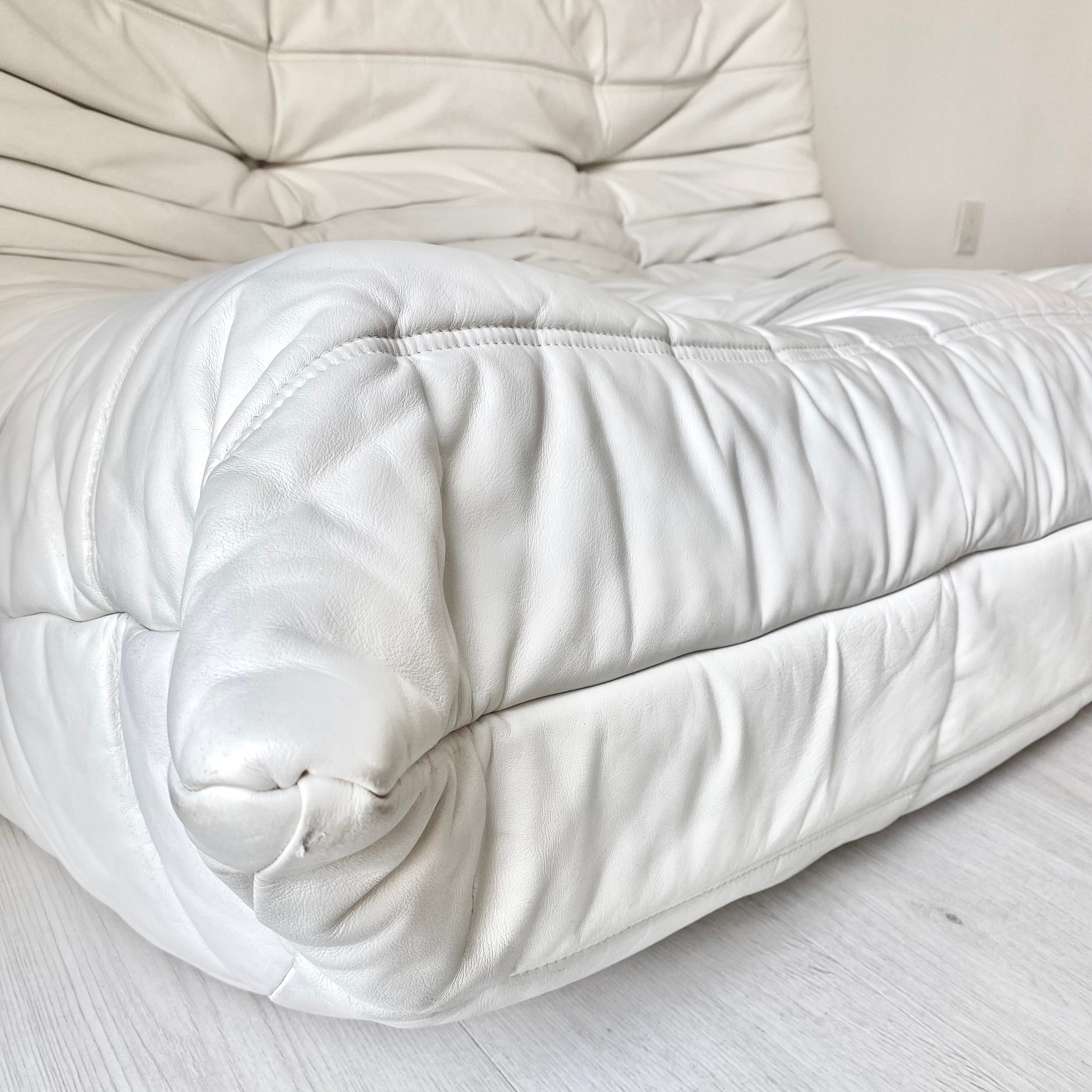 Two Seater Togo Sofa in White Leather