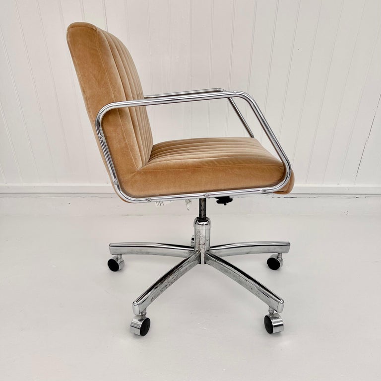 Modern Chrome & Tufted Velvet Office Chair, 1980s USA