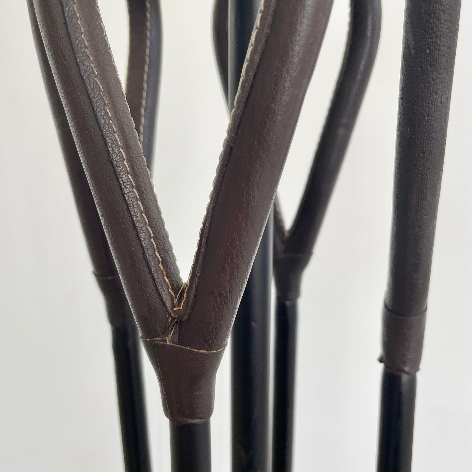 Leather and Iron Fireplace Set in the Style of Jacques Adnet, 1980s USA