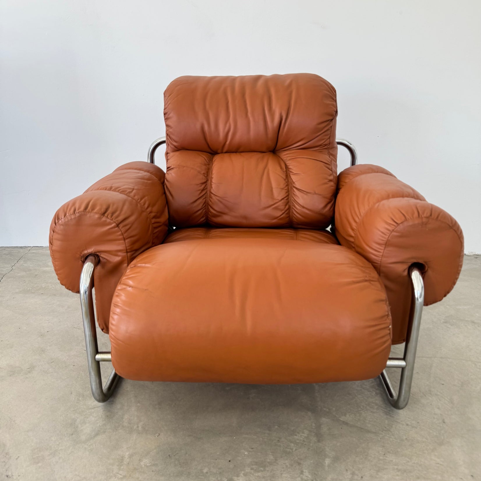 Cognac Leather and Chrome Lounge Chair
