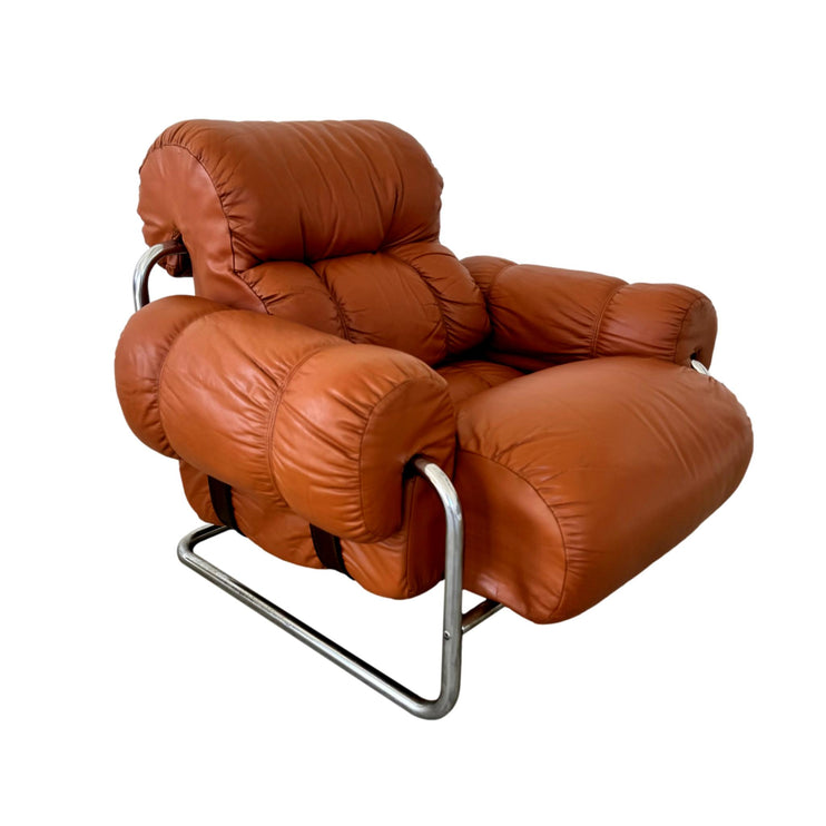 Cognac Leather and Chrome Lounge Chair