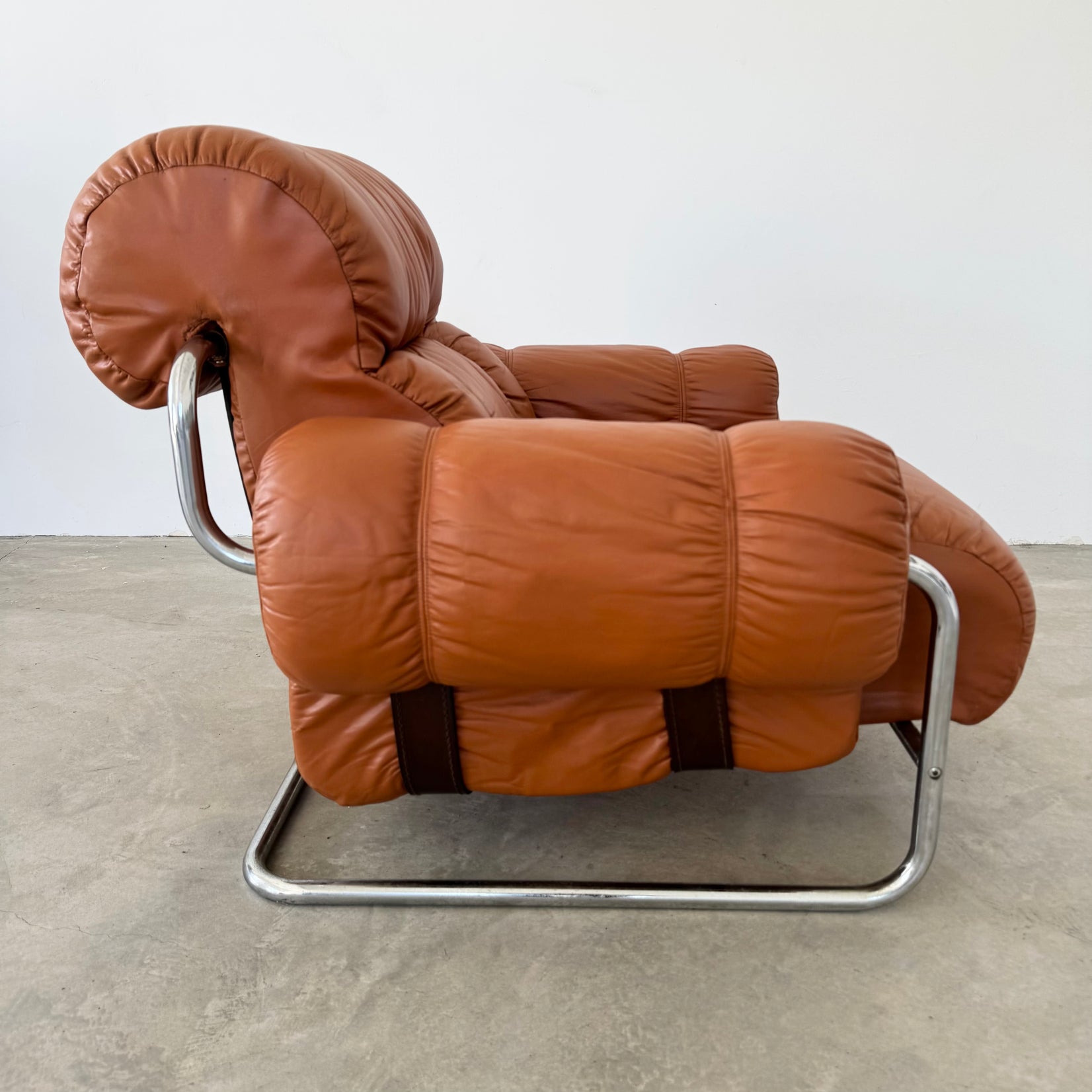 Cognac Leather and Chrome Lounge Chair