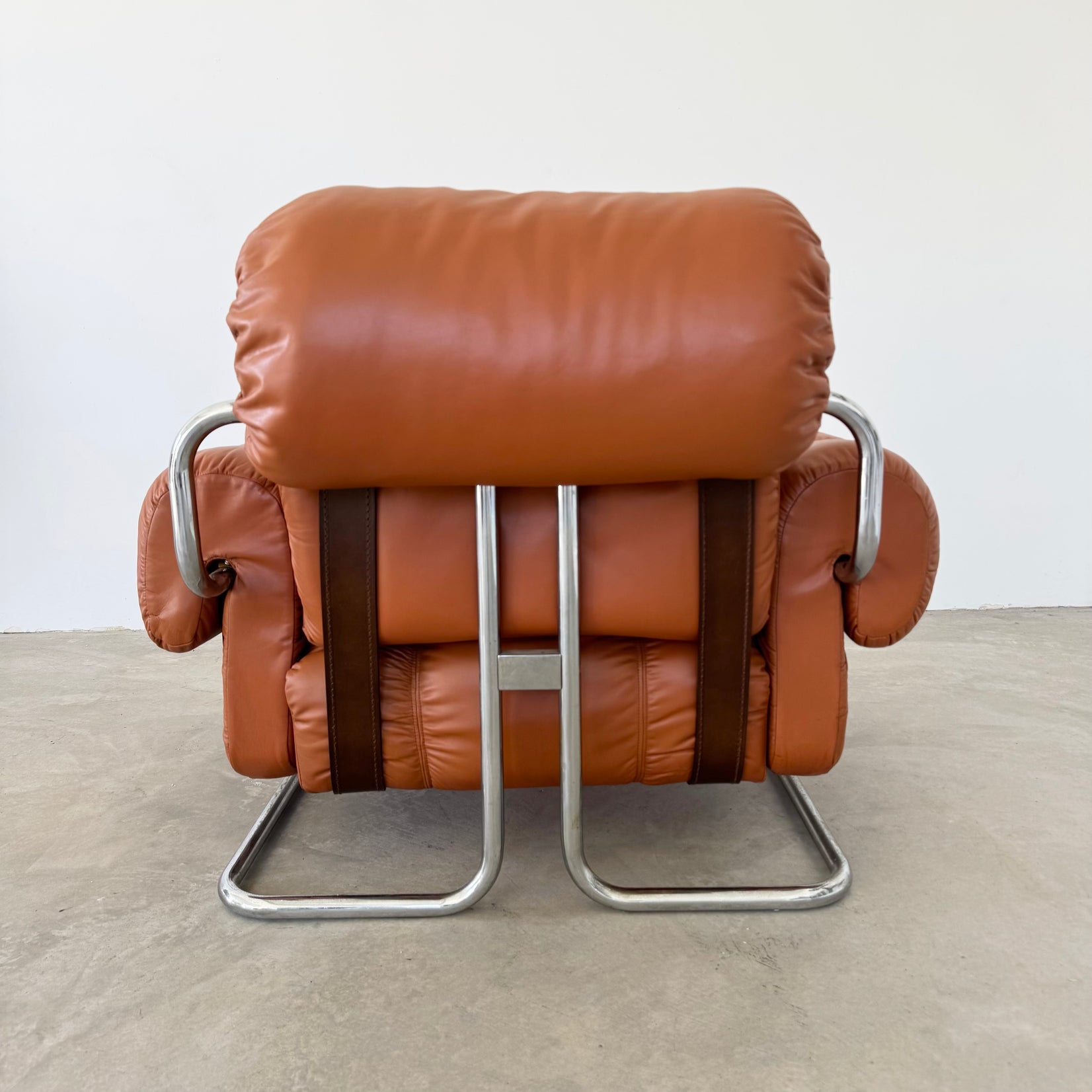 Cognac Leather and Chrome Lounge Chair