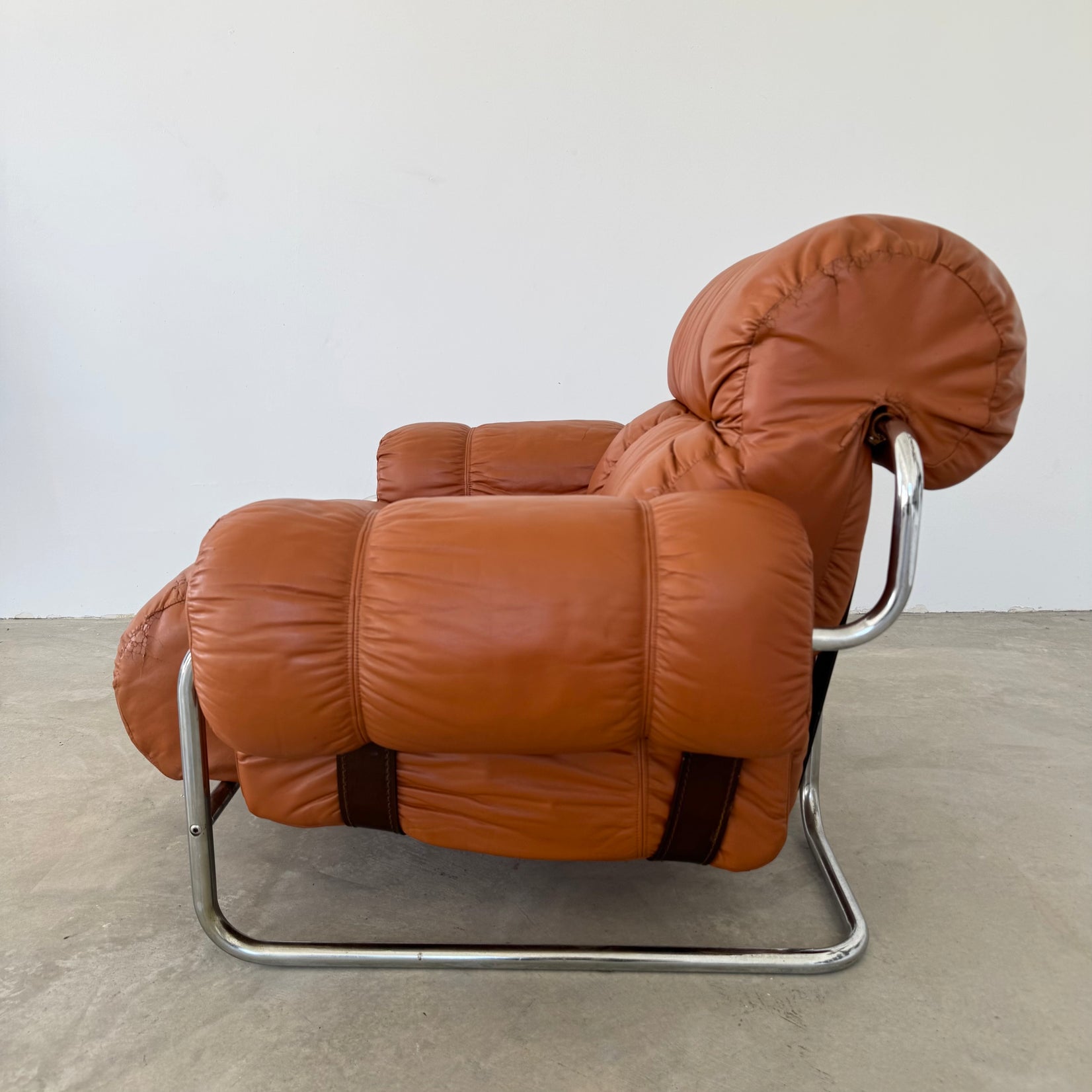 Cognac Leather and Chrome Lounge Chair