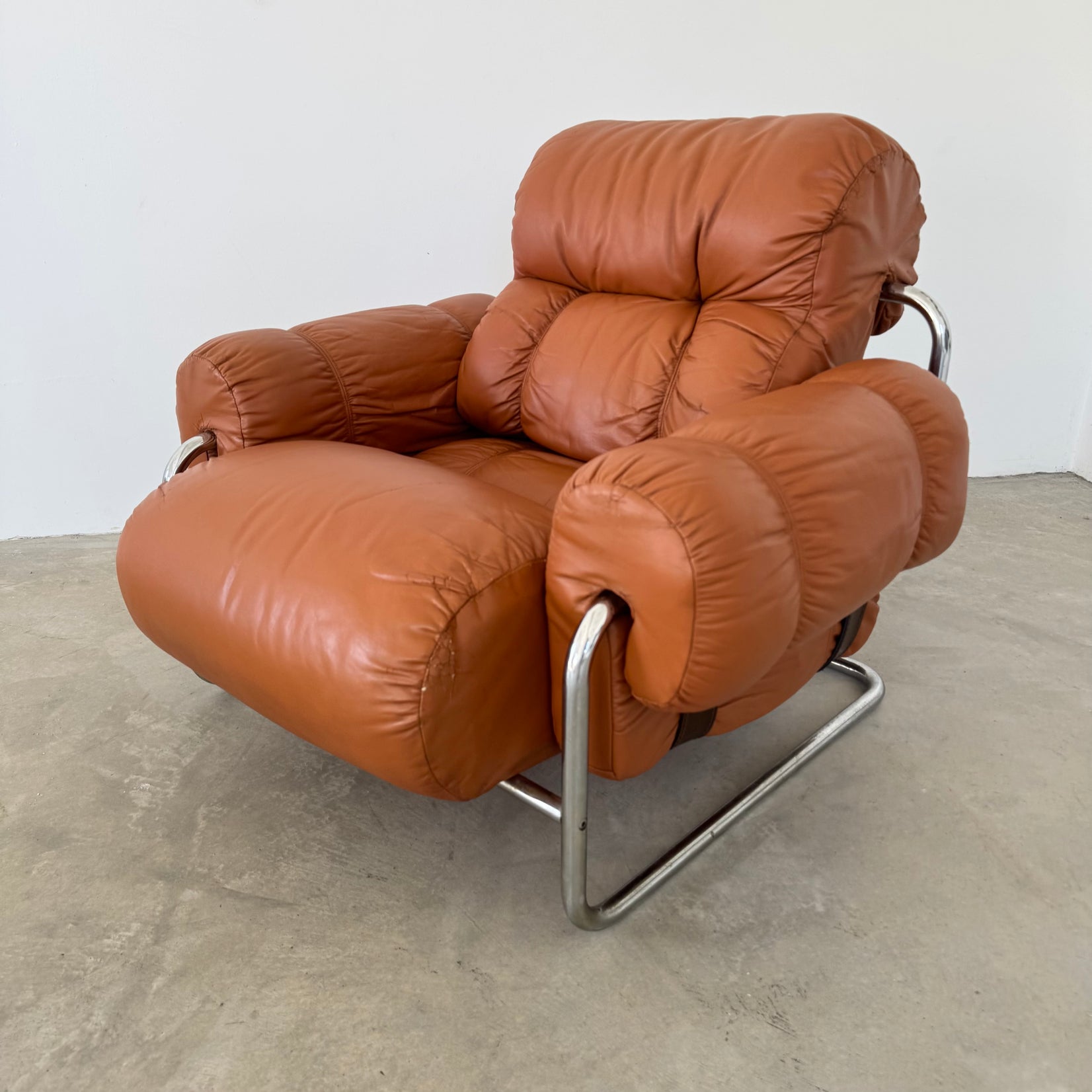 Cognac Leather and Chrome Lounge Chair