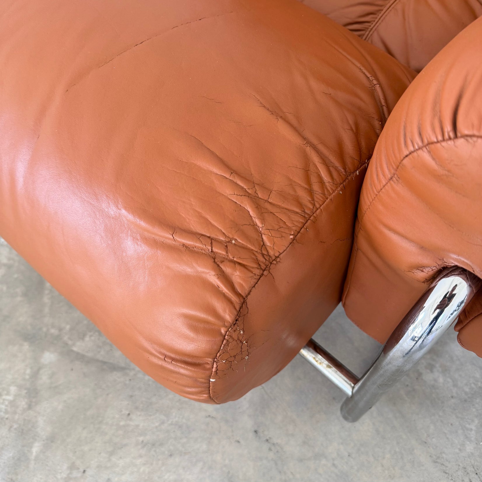 Cognac Leather and Chrome Lounge Chair