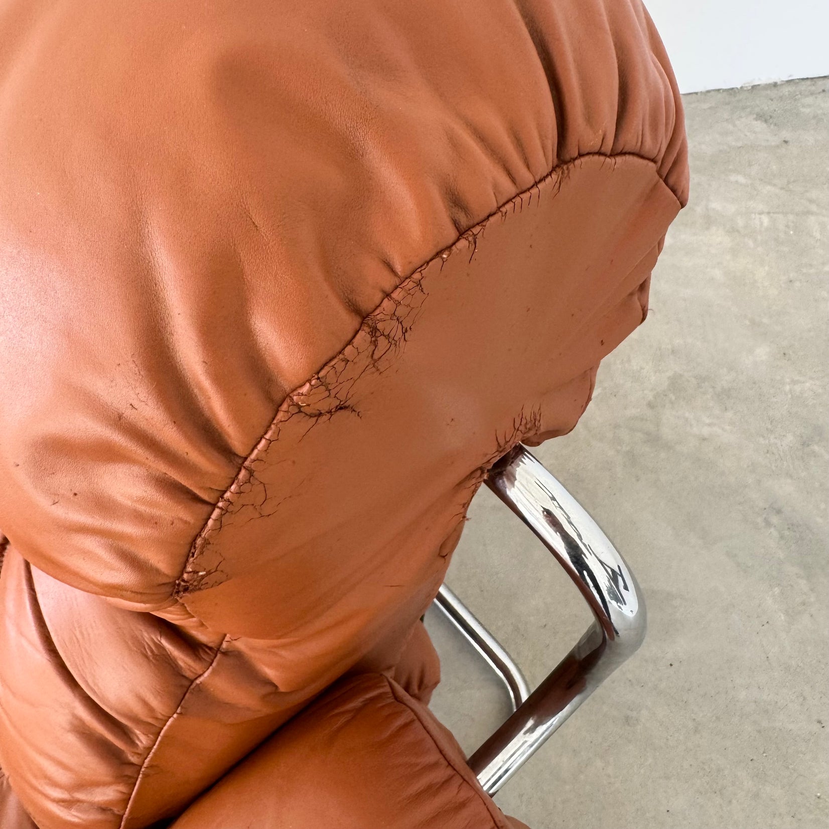Cognac Leather and Chrome Lounge Chair