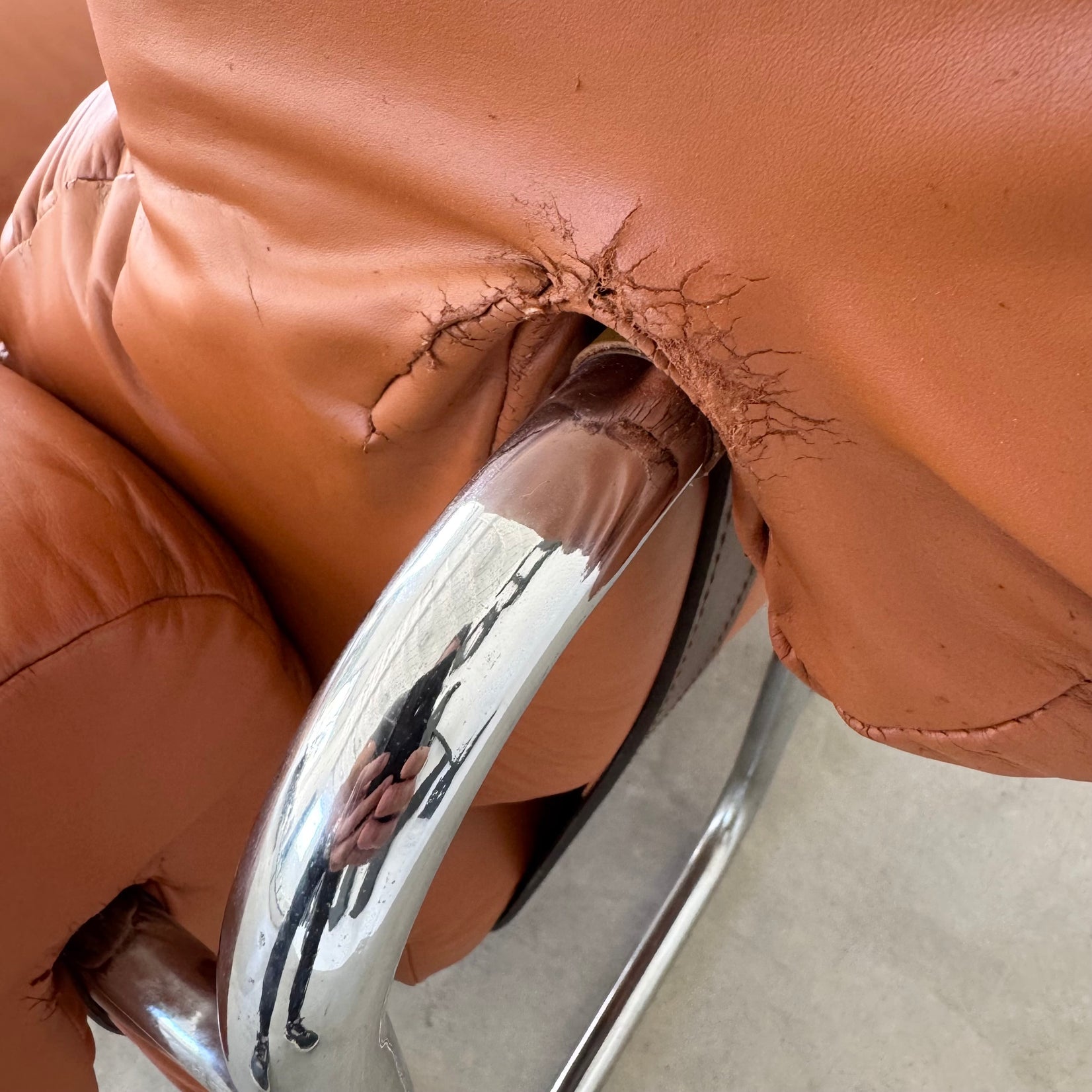 Cognac Leather and Chrome Lounge Chair