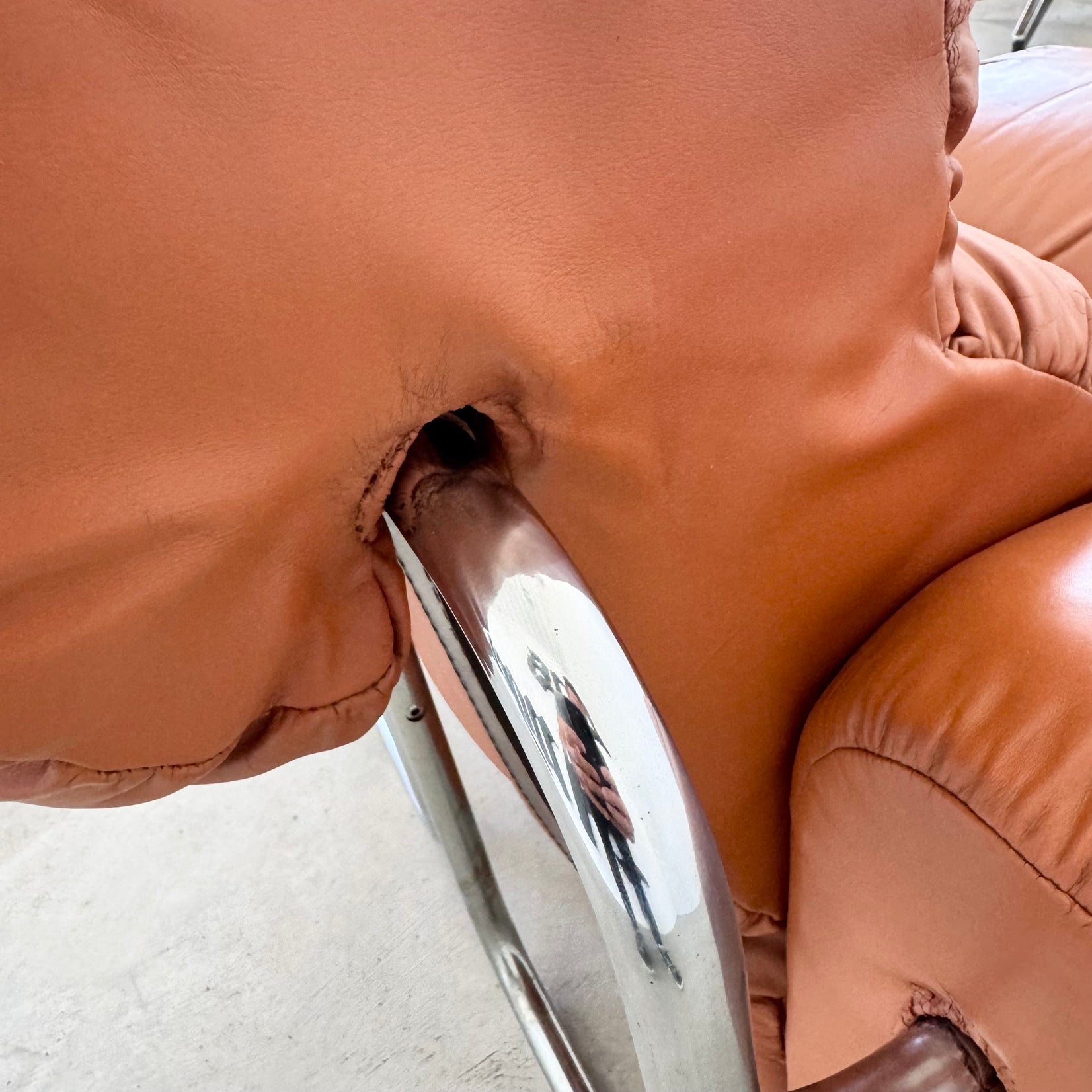 Cognac Leather and Chrome Lounge Chair