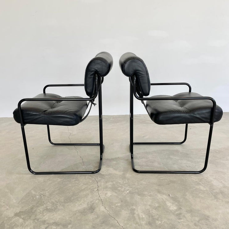 Set of 6 Black Leather Tucroma Dining Chairs