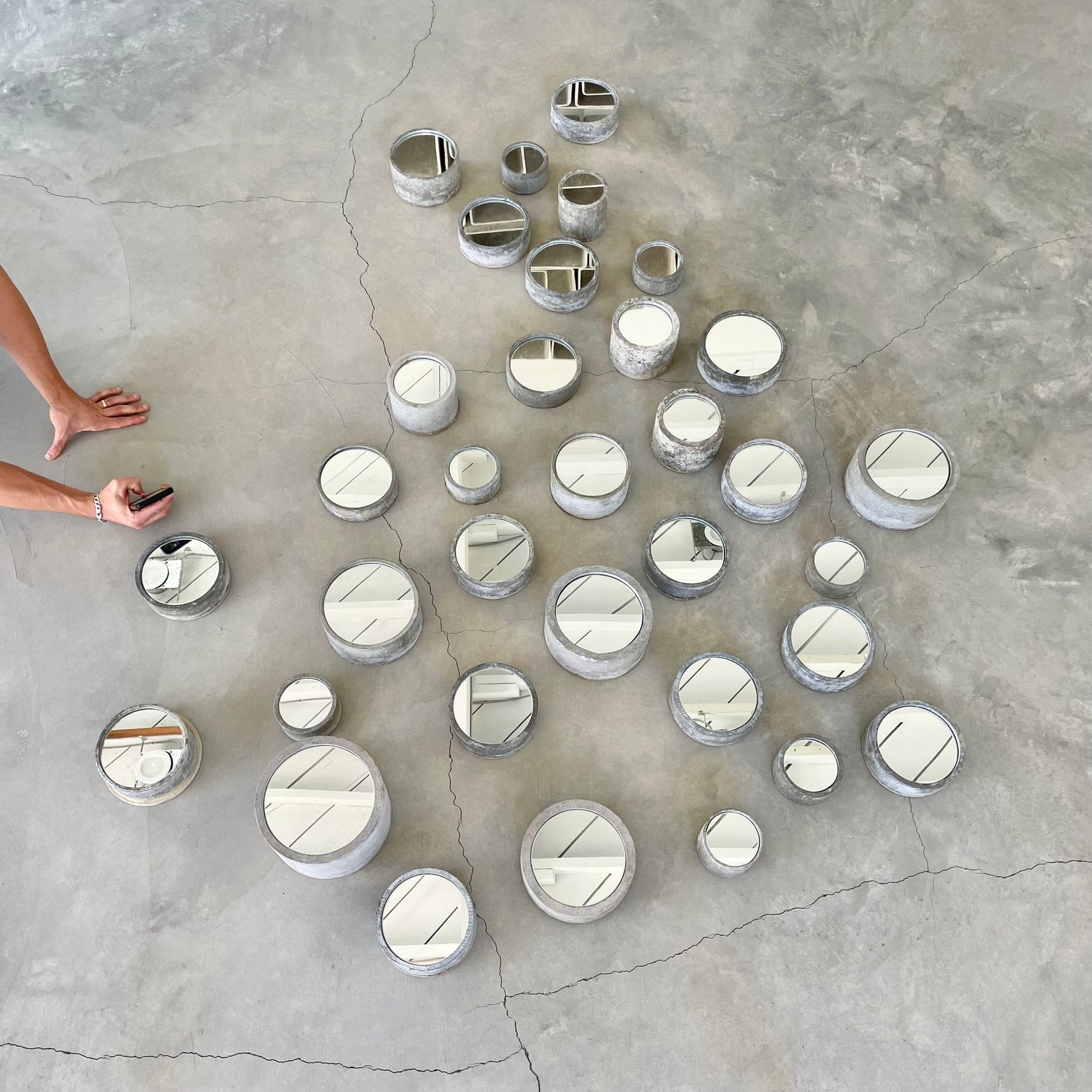 Collection of 34 Willy Guhl Concrete Mirrors, 1960s Switzerland