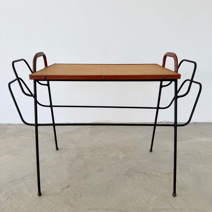 Leather and Iron Side Table / Magazine Rack