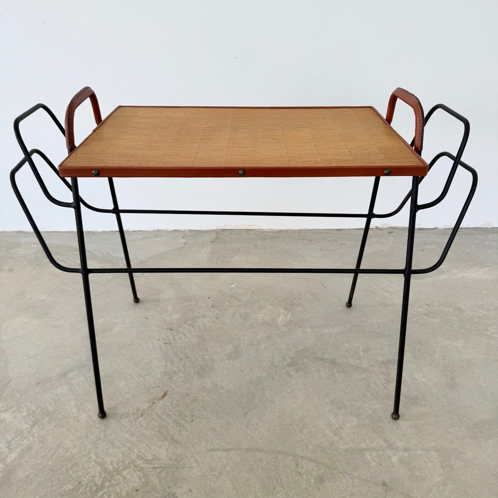 Leather and Iron Side Table / Magazine Rack