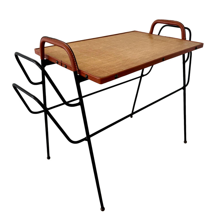 Leather and Iron Side Table / Magazine Rack
