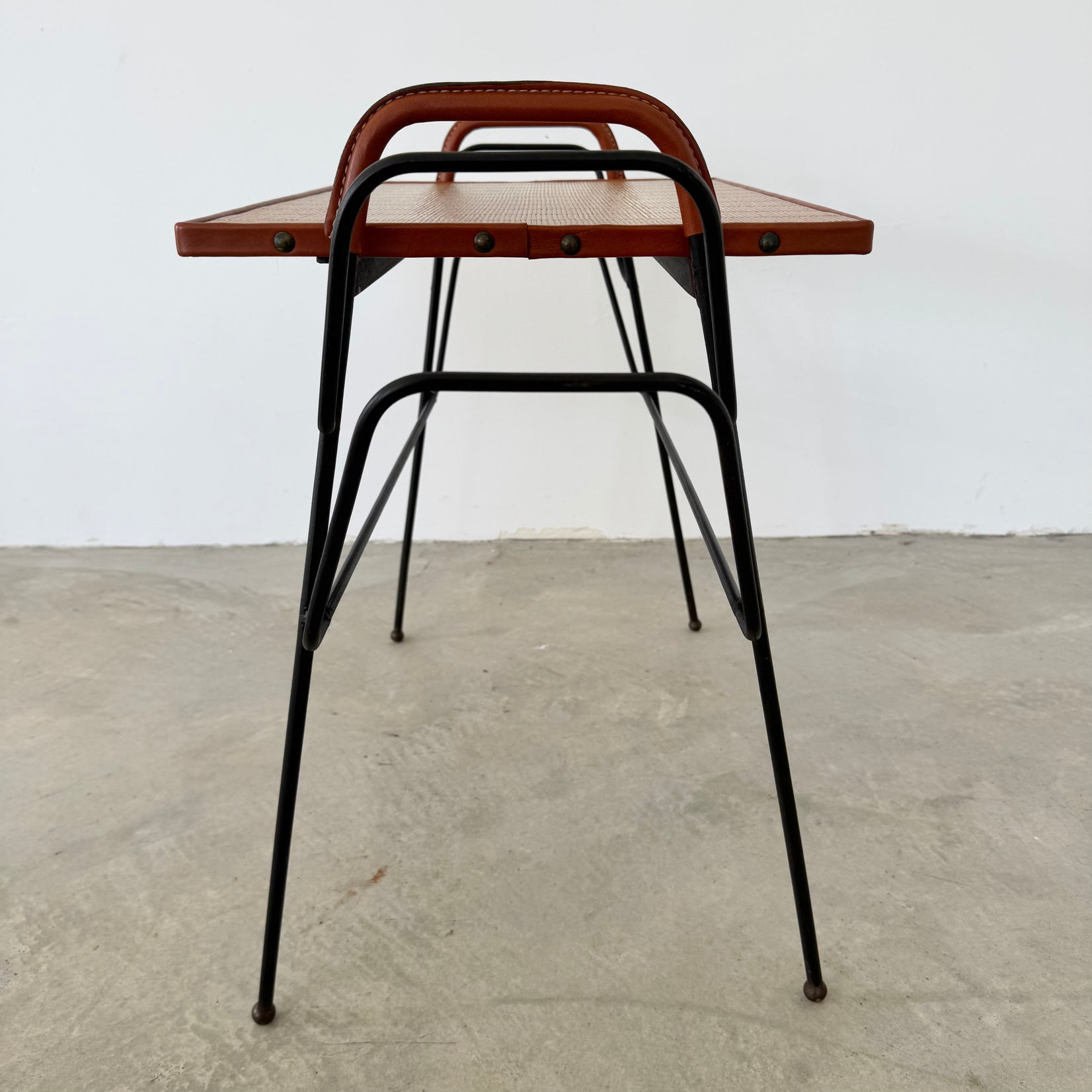 Leather and Iron Side Table / Magazine Rack