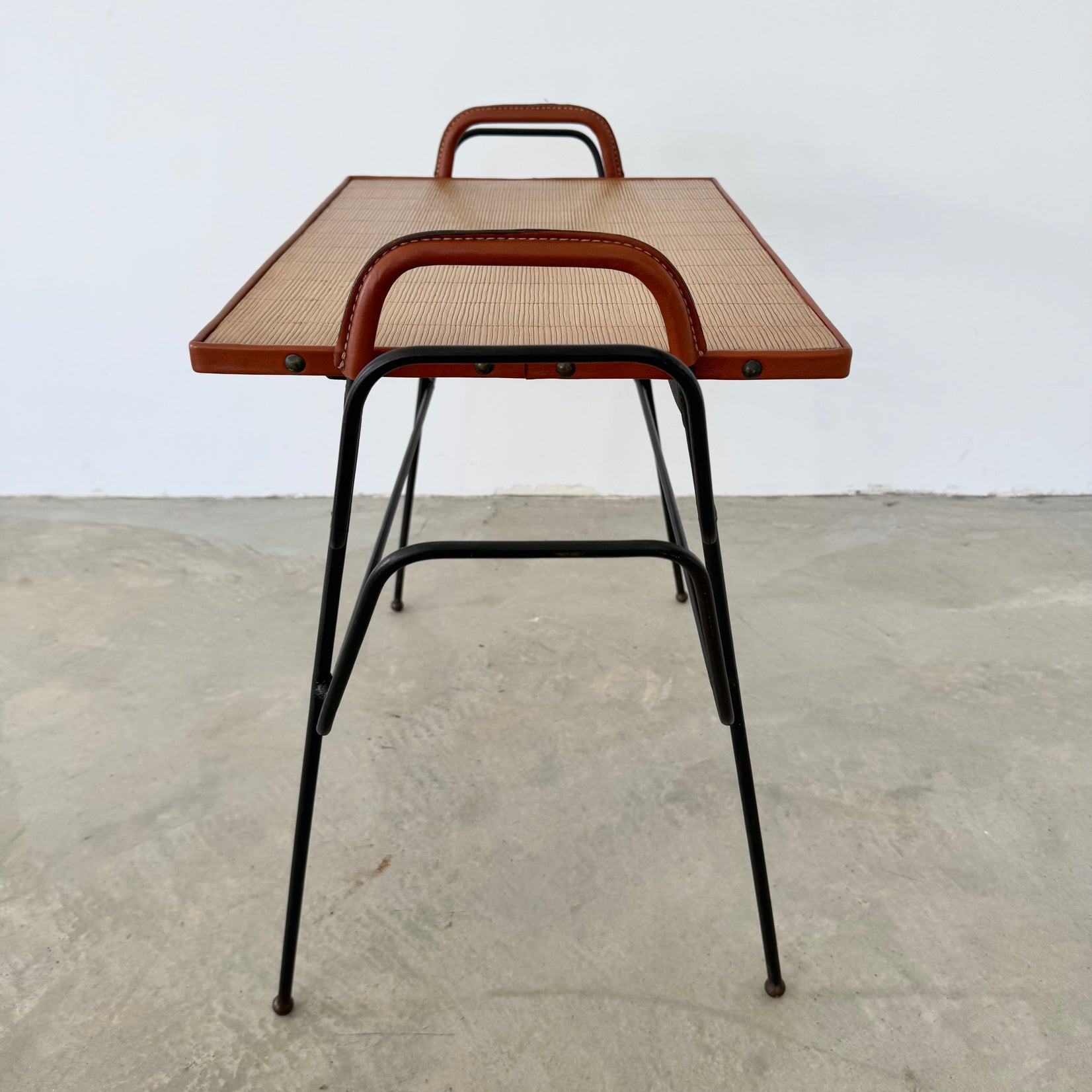 Leather and Iron Side Table / Magazine Rack