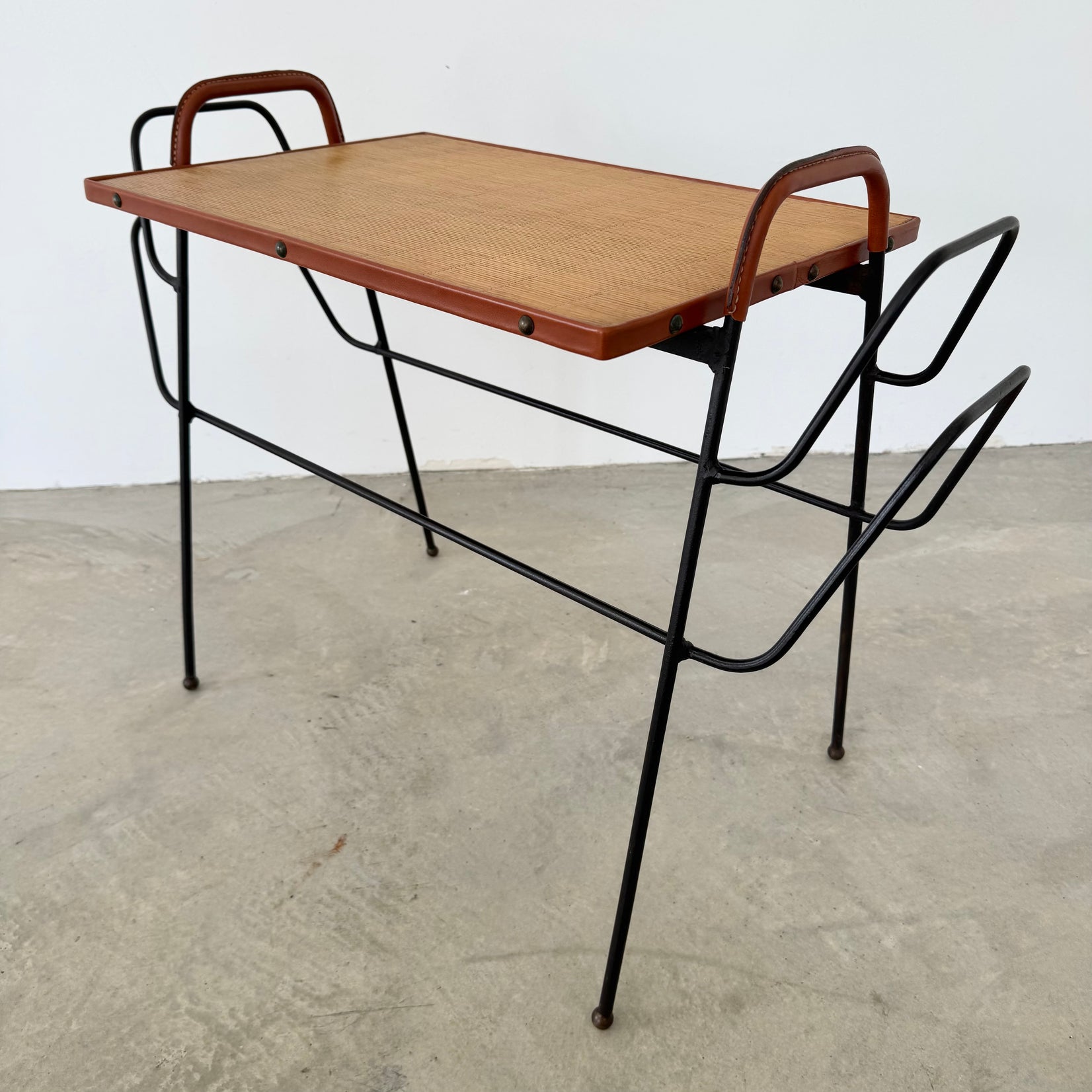 Leather and Iron Side Table / Magazine Rack