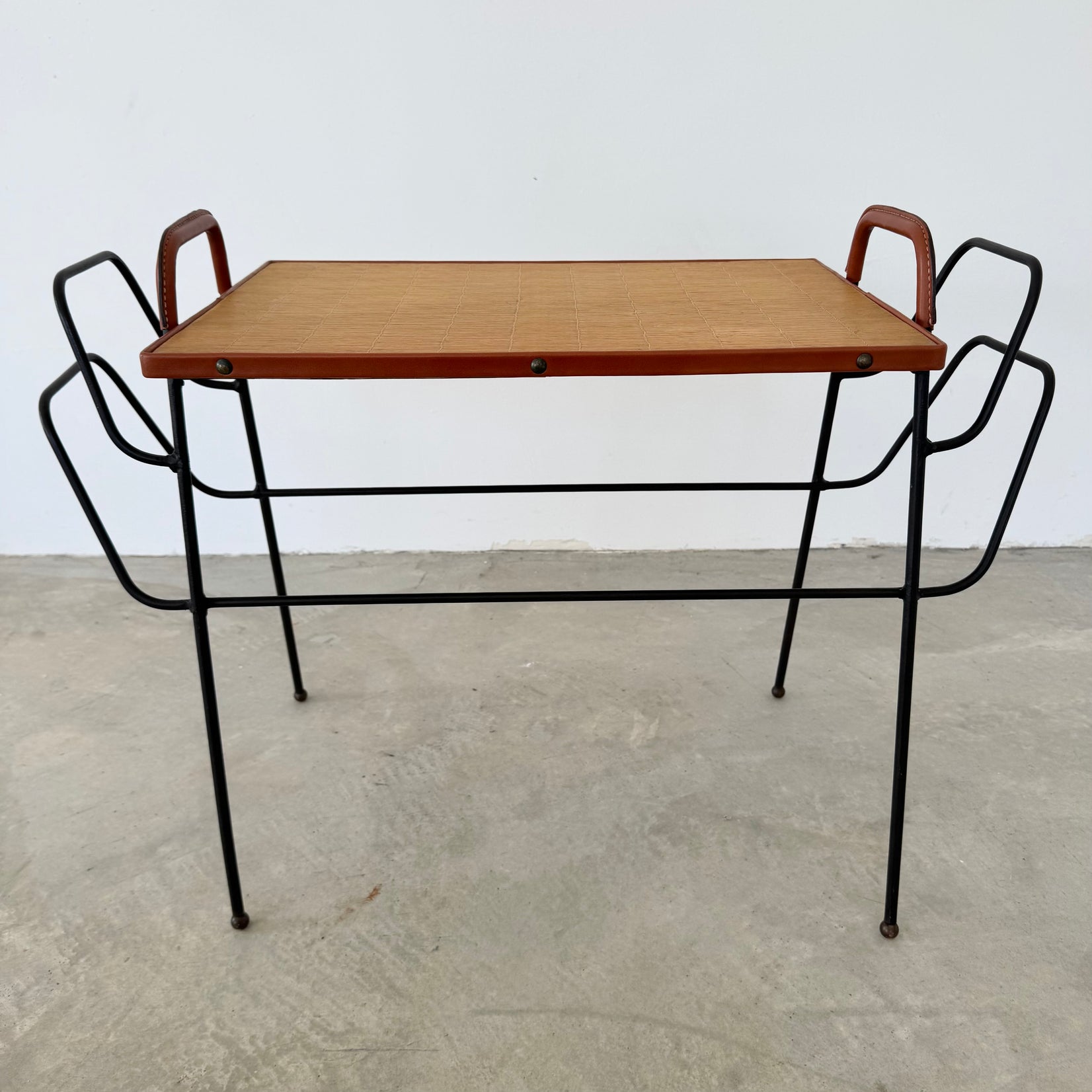 Leather and Iron Side Table / Magazine Rack