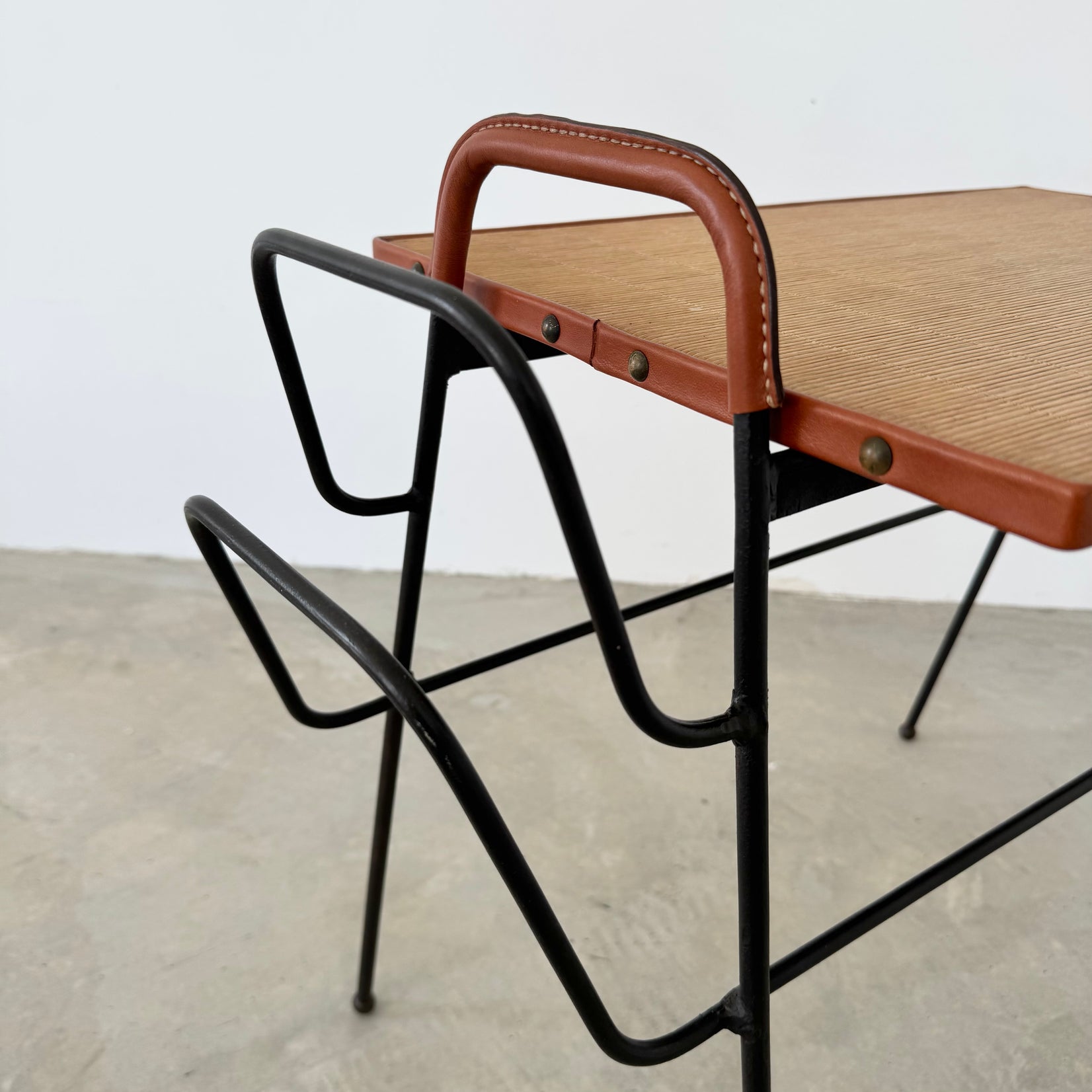 Leather and Iron Side Table / Magazine Rack