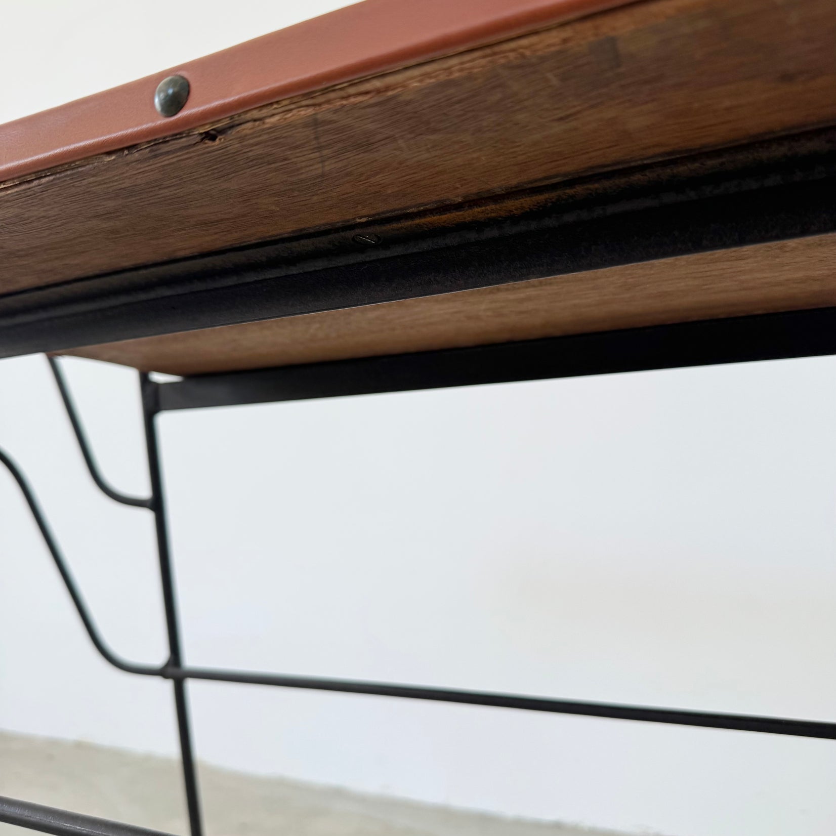 Leather and Iron Side Table / Magazine Rack