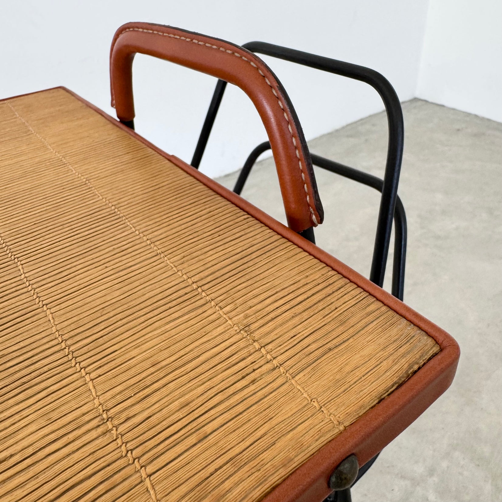 Leather and Iron Side Table / Magazine Rack