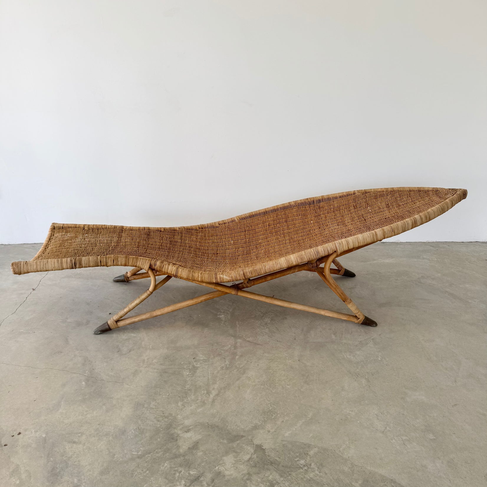 Wicker and Brass Fish Lounger Chair