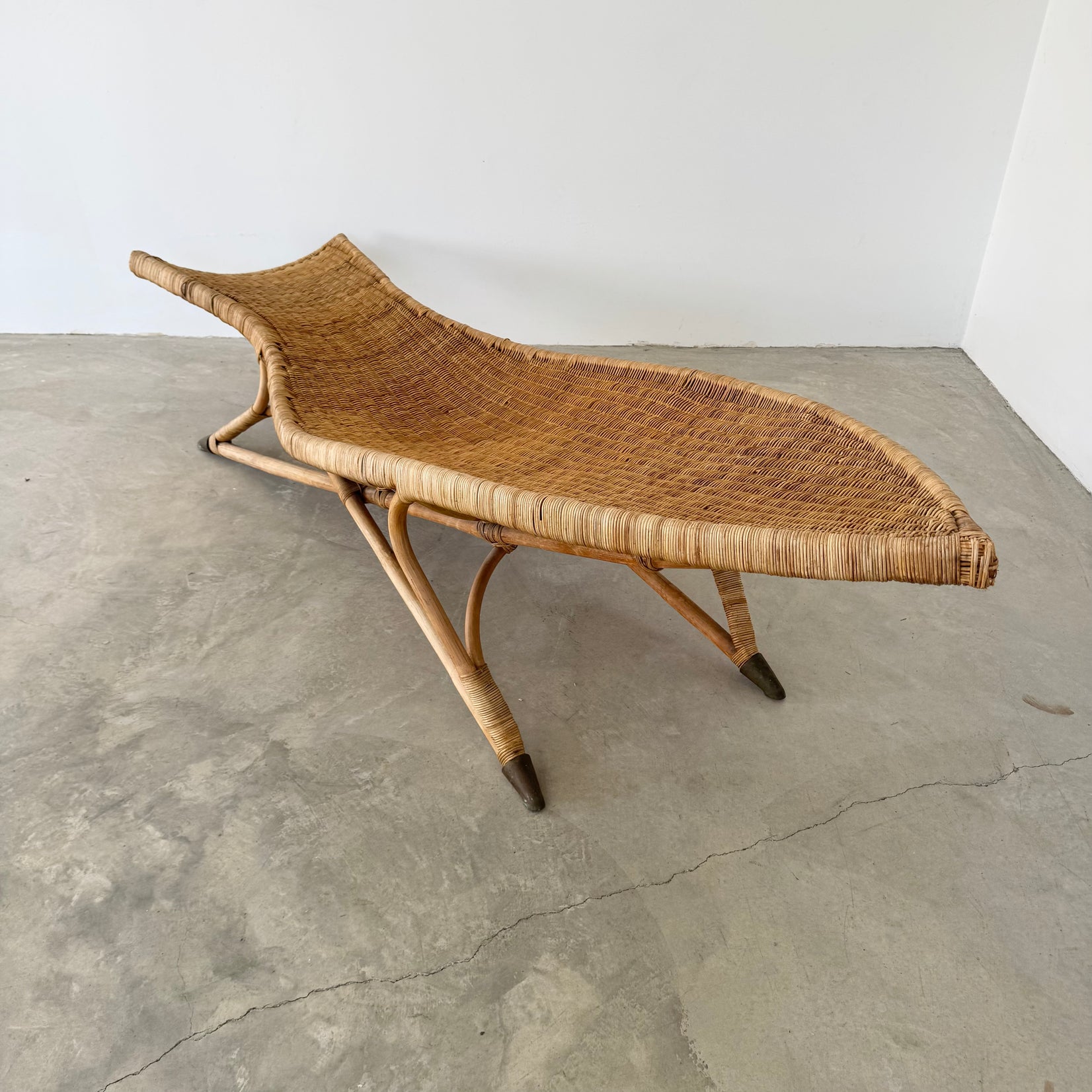 Wicker and Brass Fish Lounger Chair