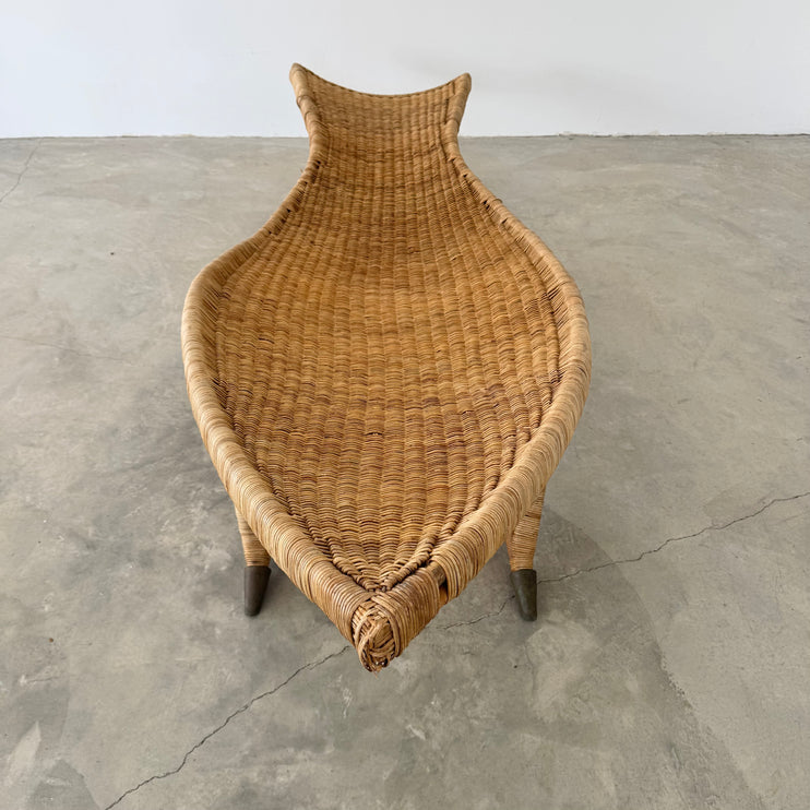 Wicker and Brass Fish Lounger Chair