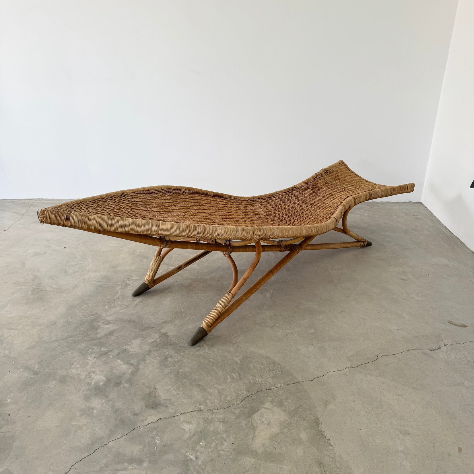 Wicker and Brass Fish Lounger Chair